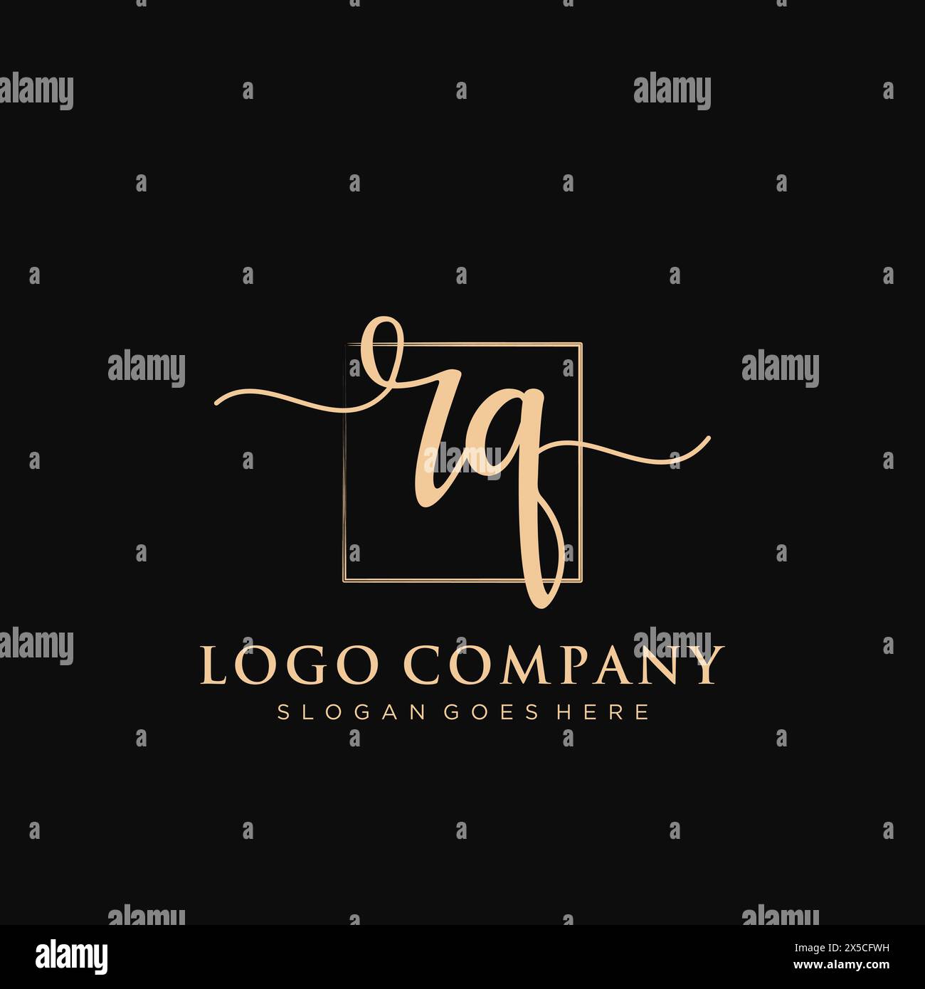 RQ Initial handwriting logo with rectangle Stock Vector