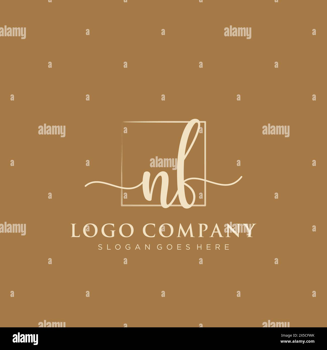 NF Initial handwriting logo with rectangle Stock Vector