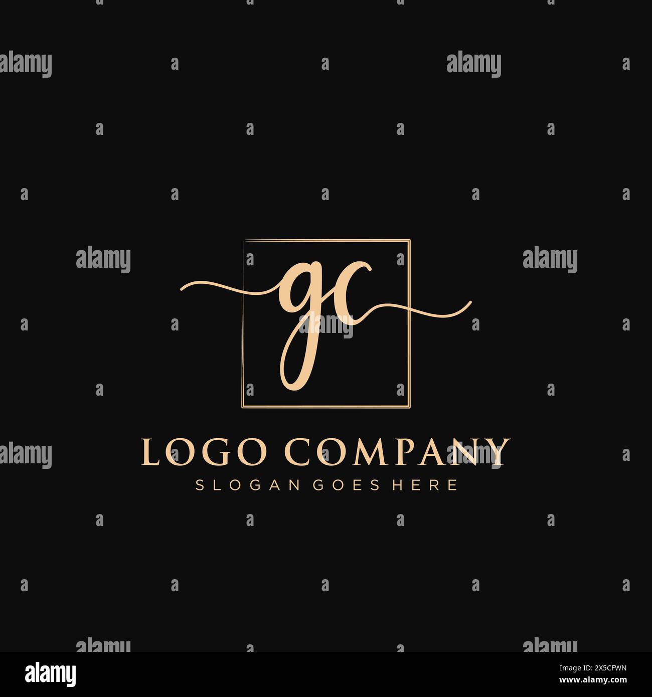 GC Initial handwriting logo with rectangle Stock Vector