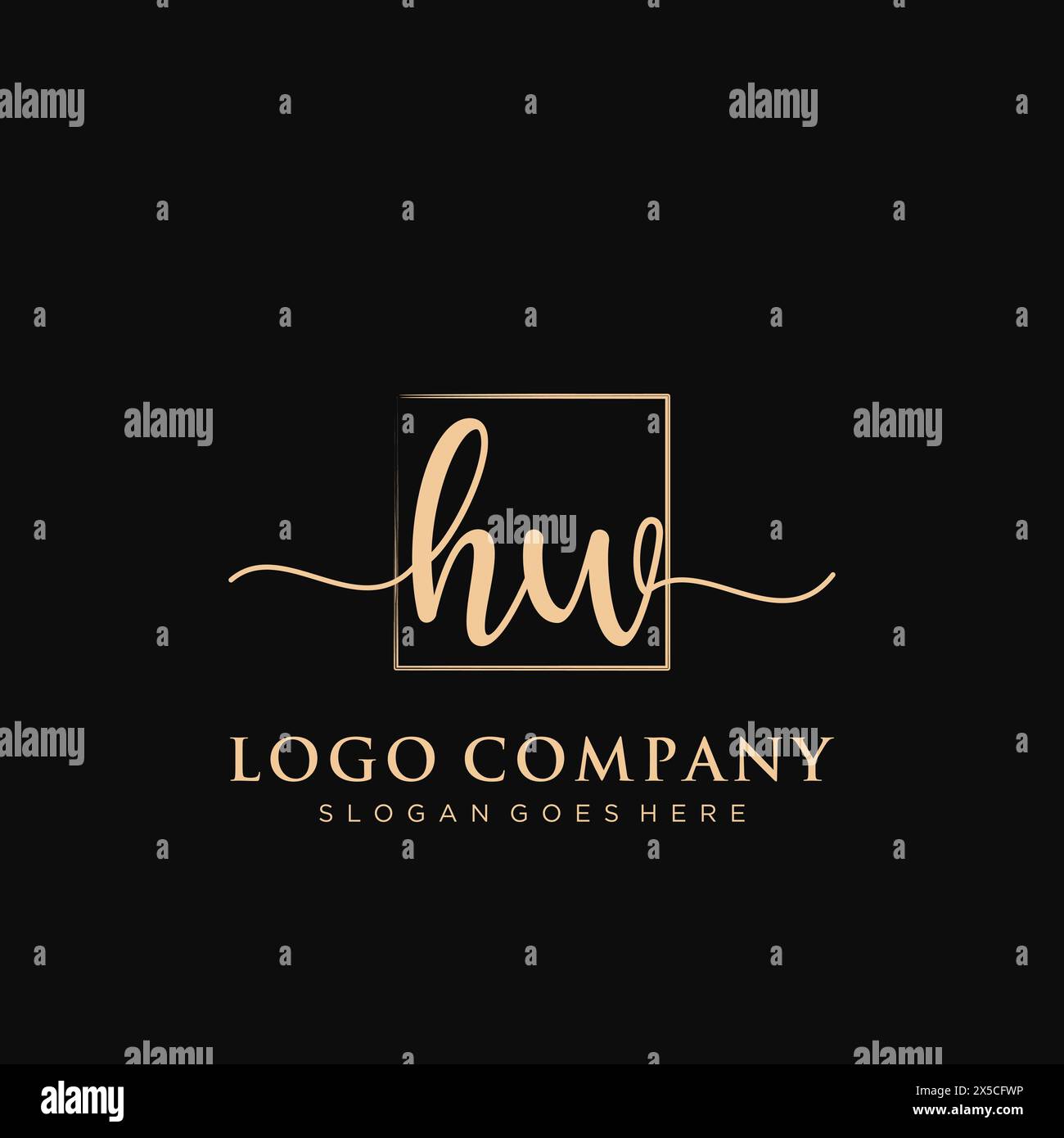 HW Initial handwriting logo with rectangle Stock Vector