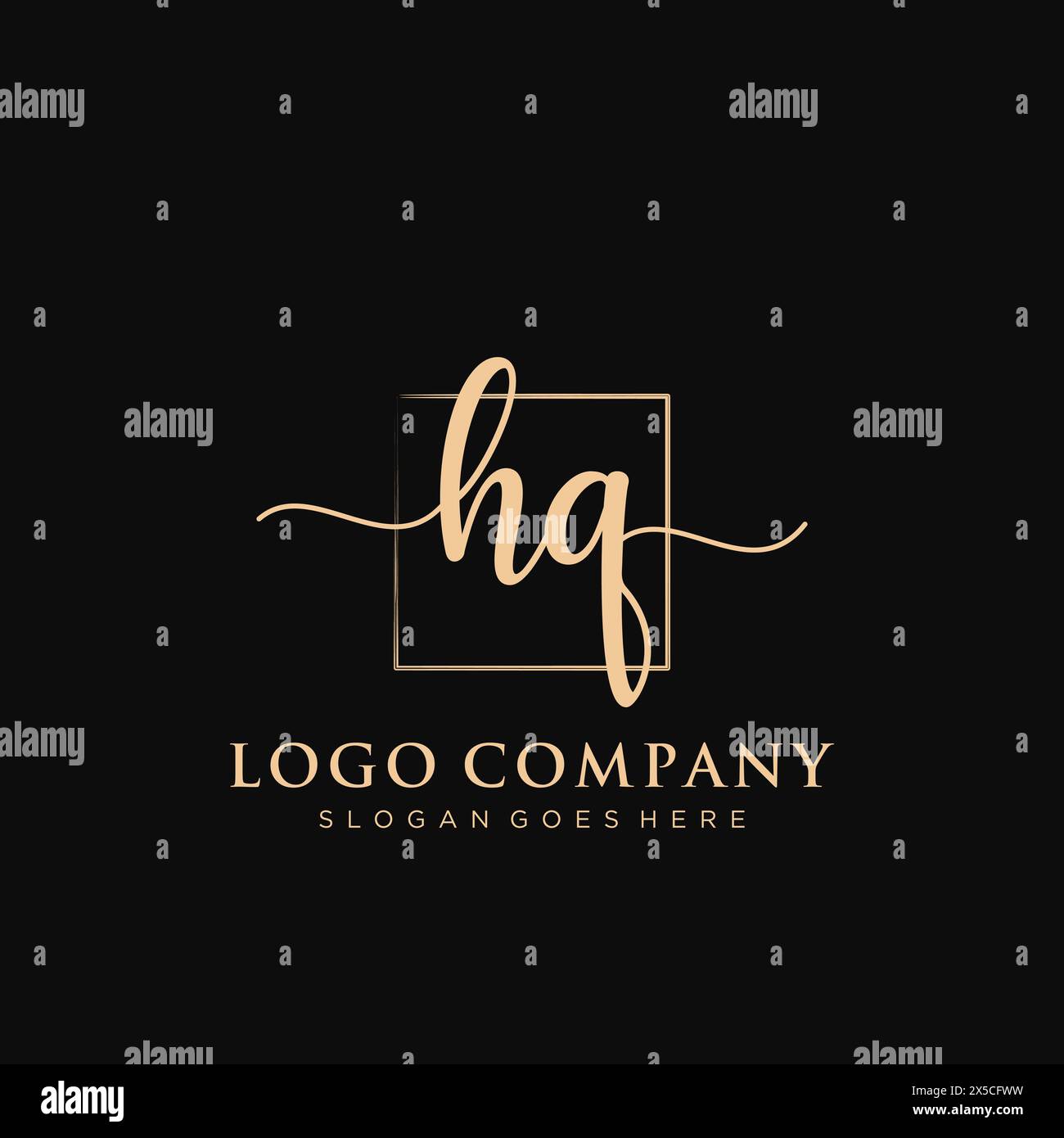 HQ Initial handwriting logo with rectangle Stock Vector