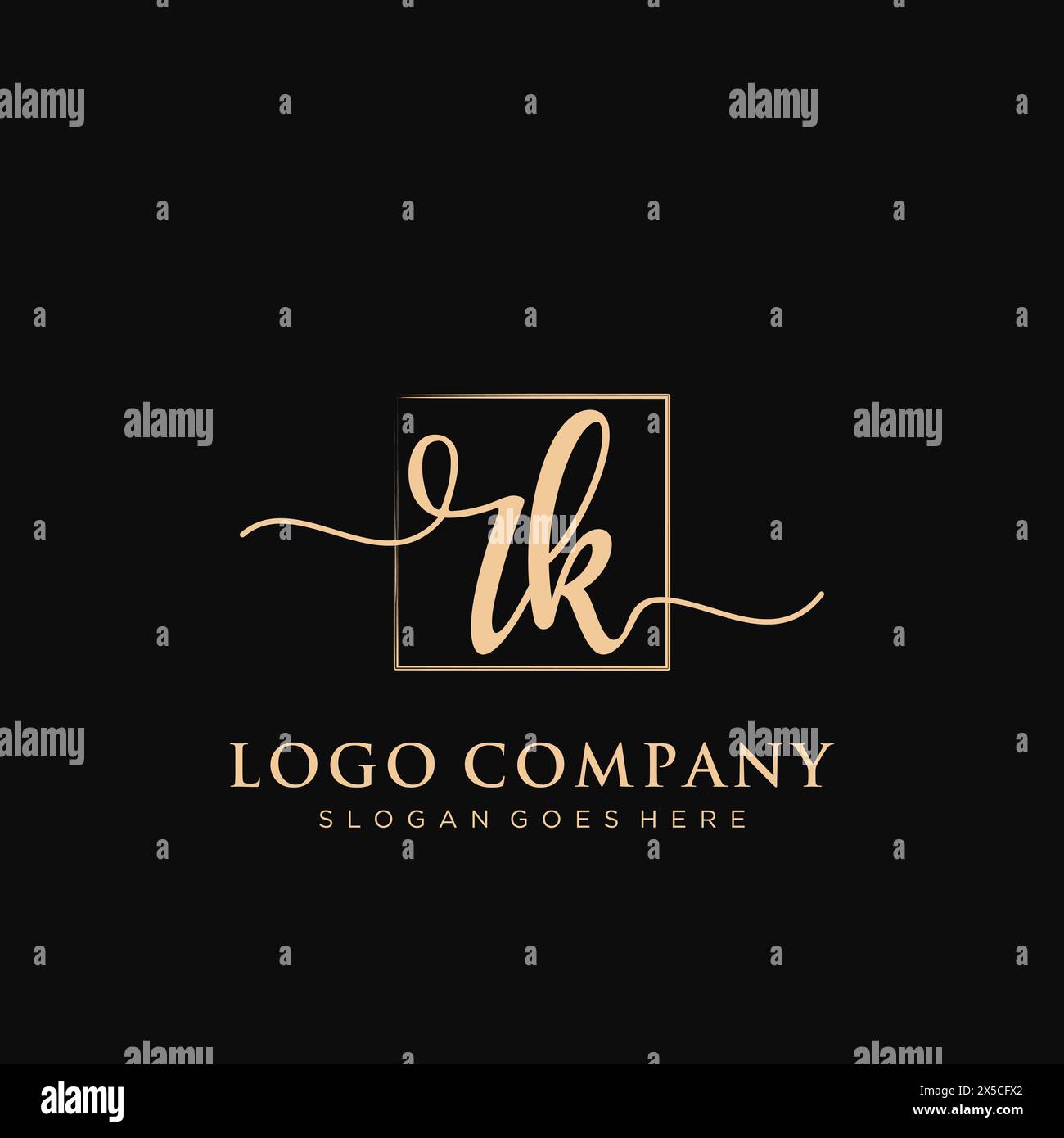 RK Initial handwriting logo with rectangle Stock Vector