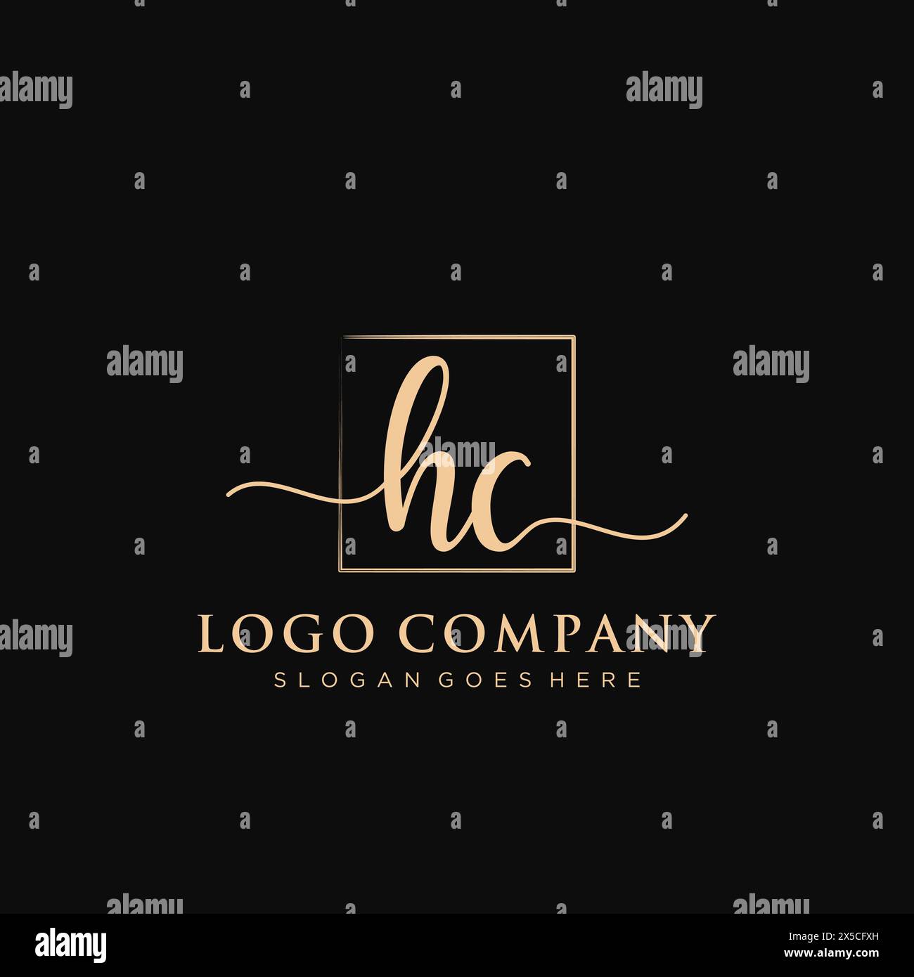 HC Initial handwriting logo with rectangle Stock Vector