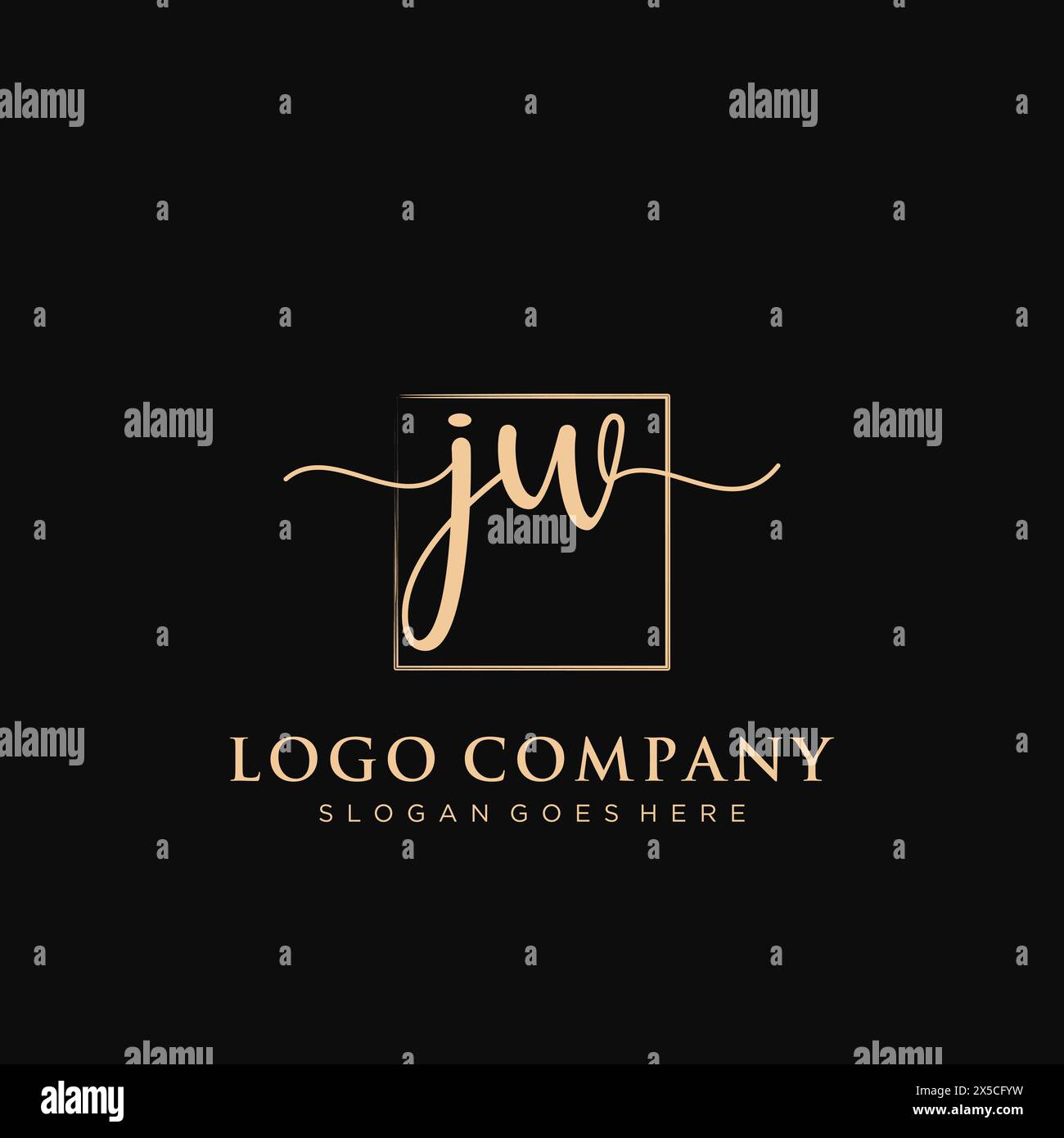 JW Initial handwriting logo with rectangle Stock Vector