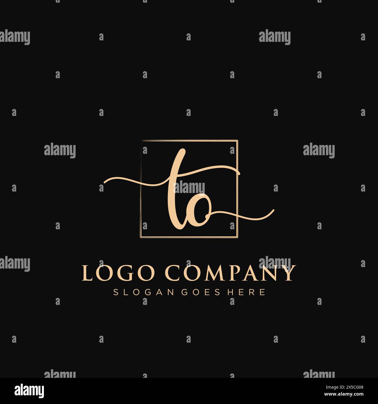 TO Initial handwriting logo with rectangle Stock Vector