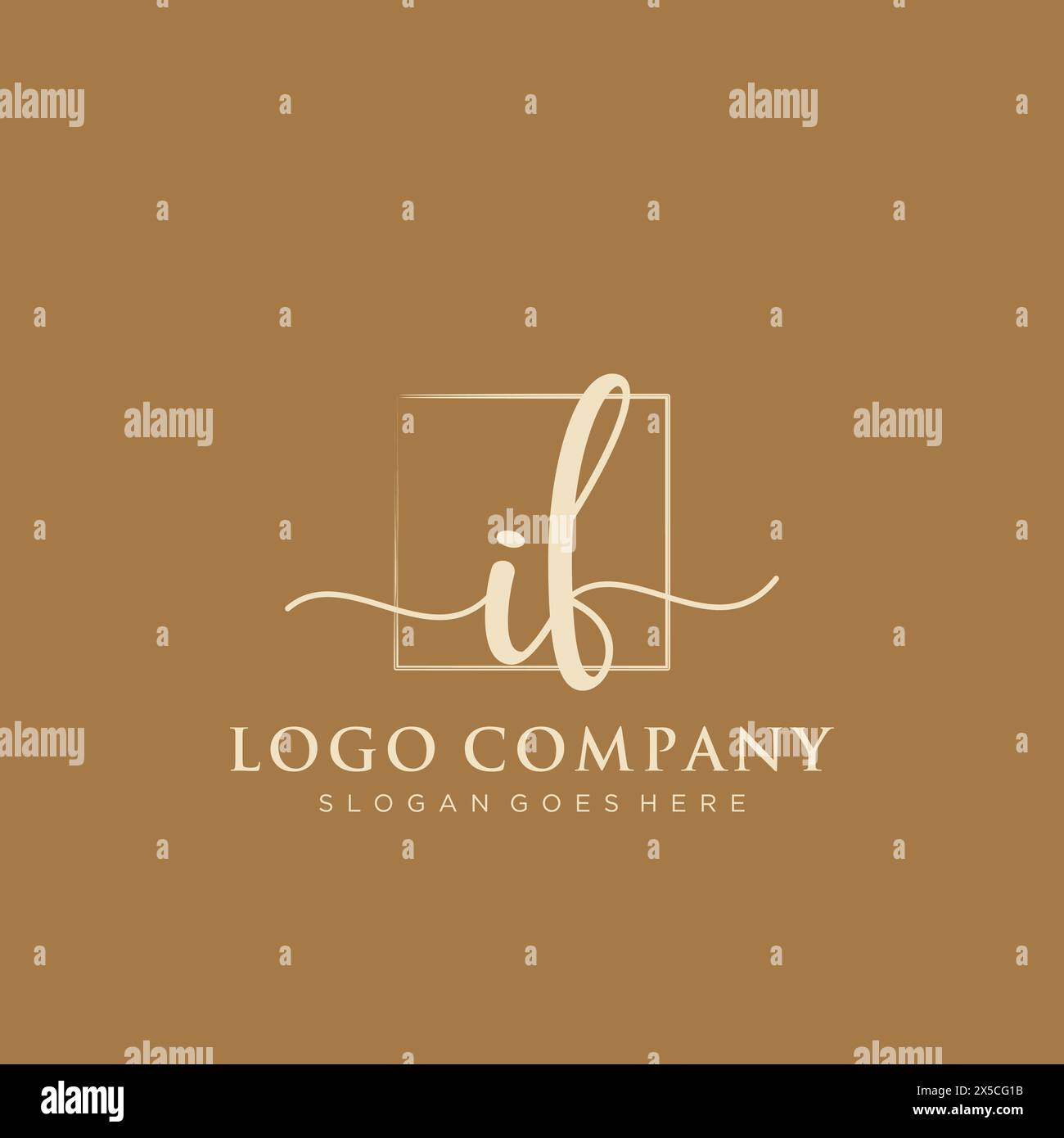 IF Initial handwriting logo with rectangle Stock Vector