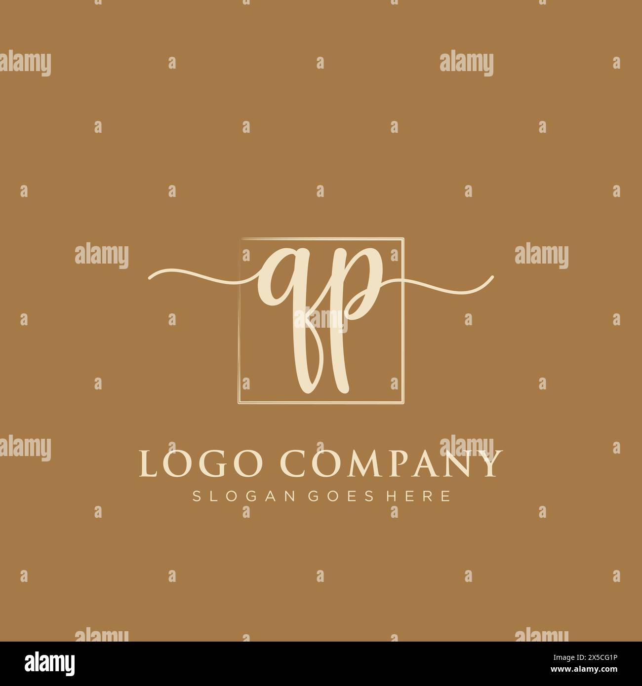 QP Initial handwriting logo with rectangle Stock Vector