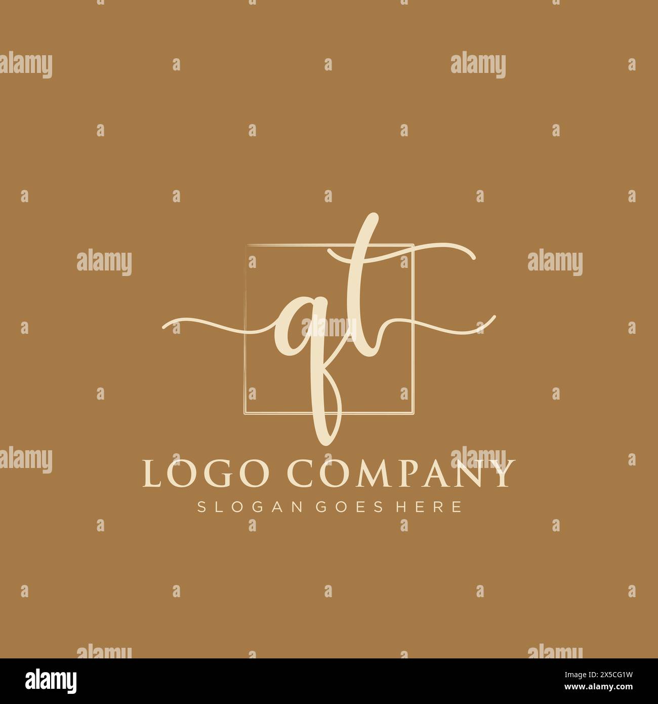 QT Initial handwriting logo with rectangle Stock Vector