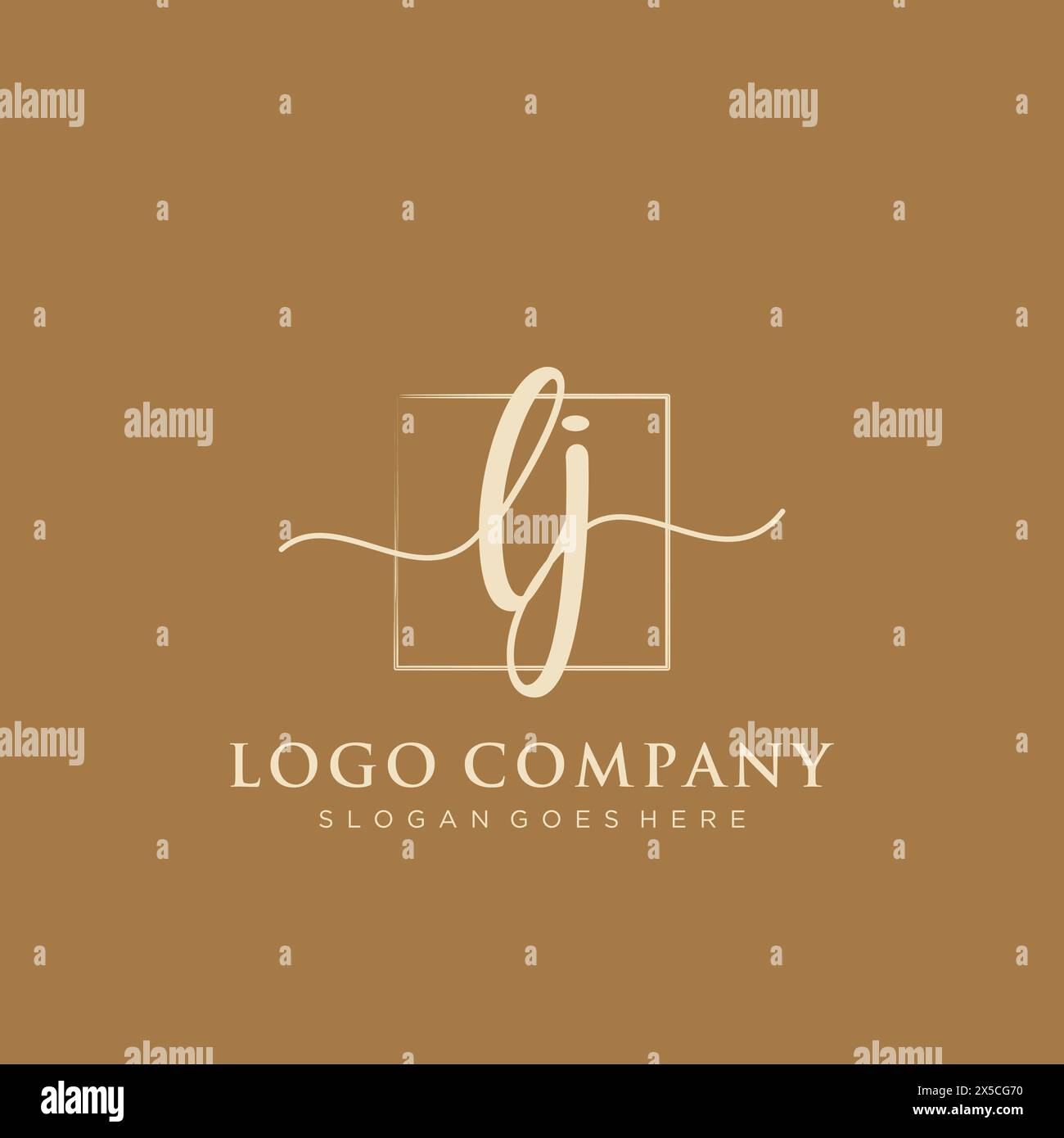 LJ Initial handwriting logo with rectangle Stock Vector