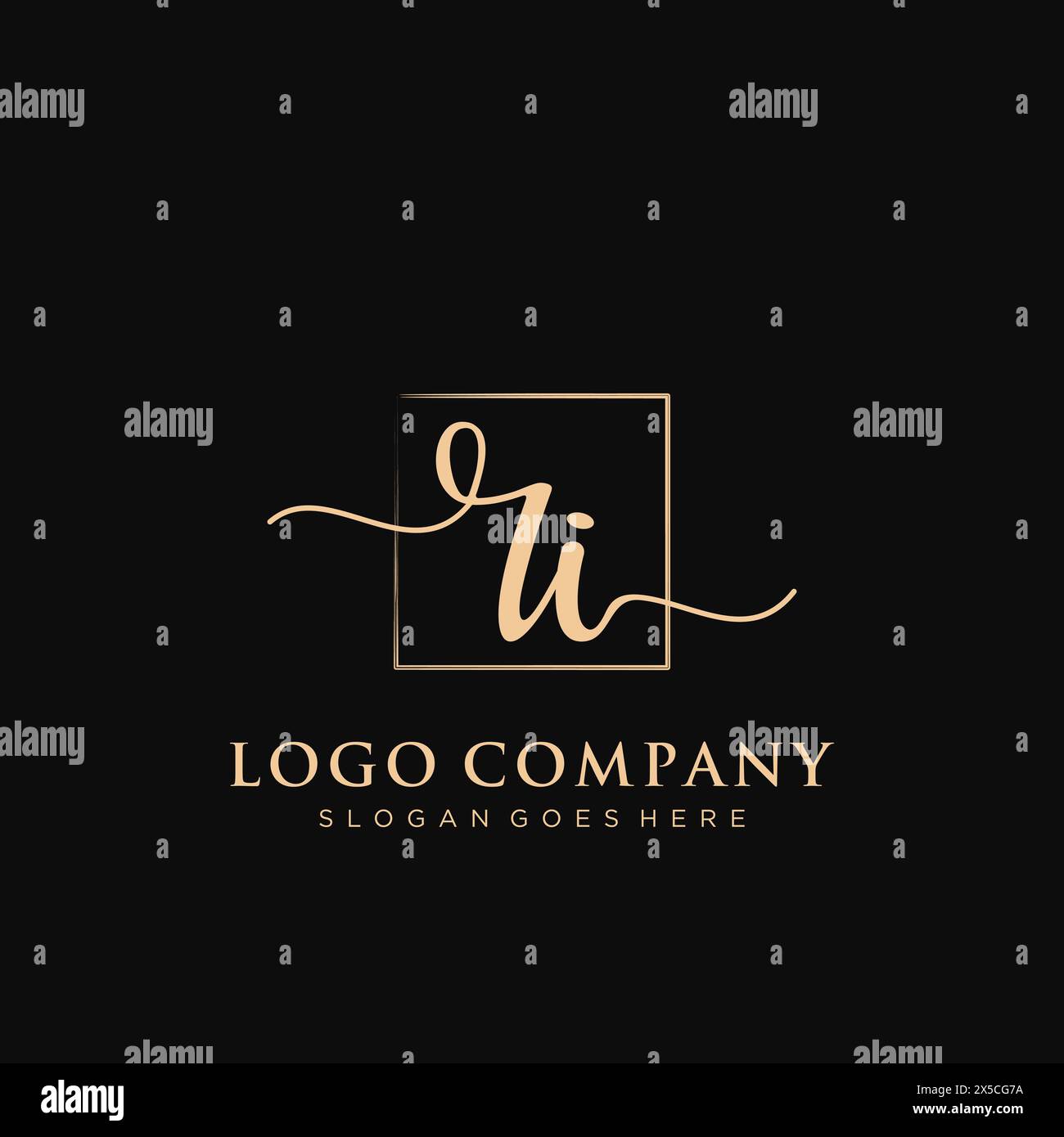 RI Initial handwriting logo with rectangle Stock Vector