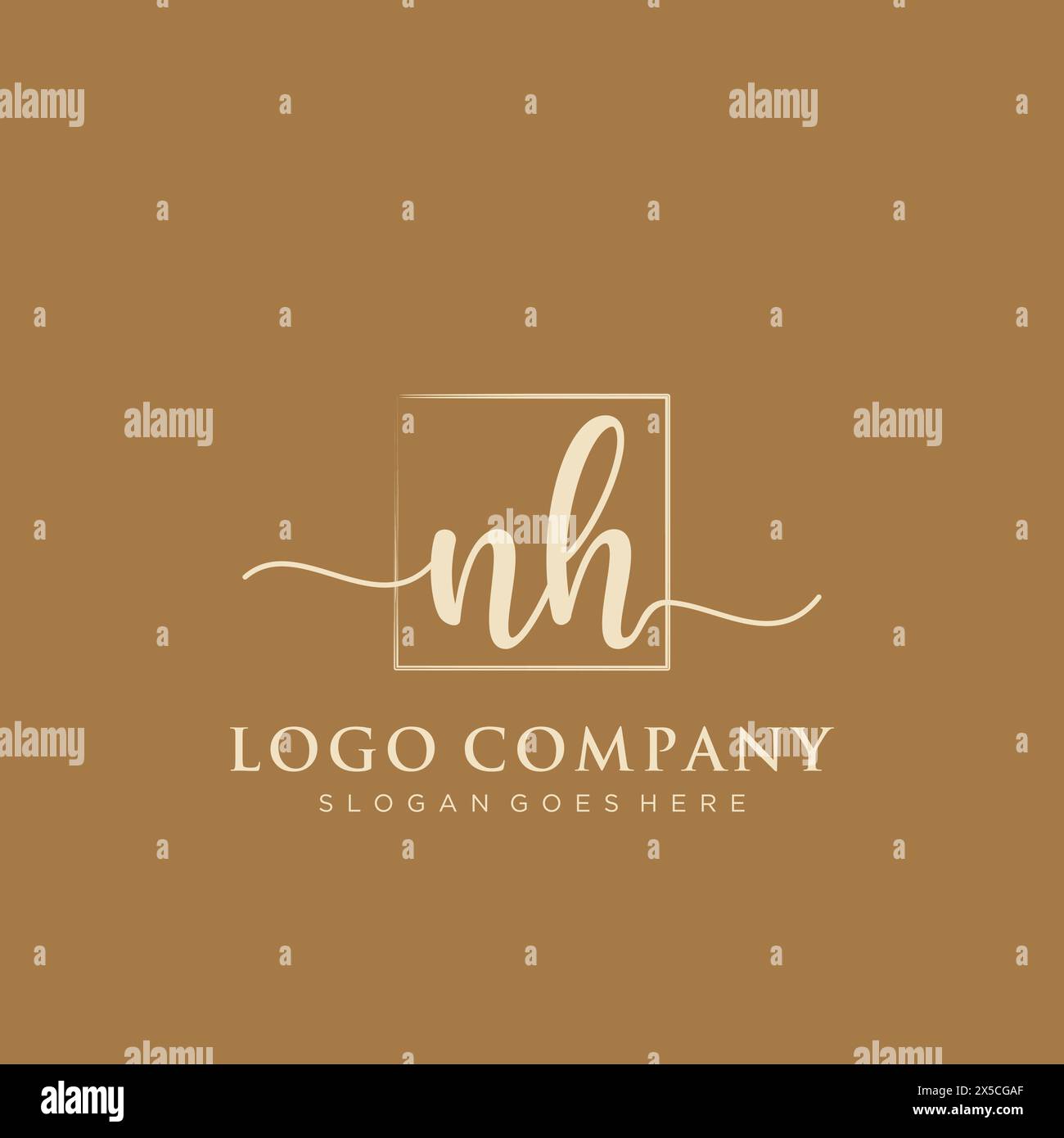 NH Initial handwriting logo with rectangle Stock Vector