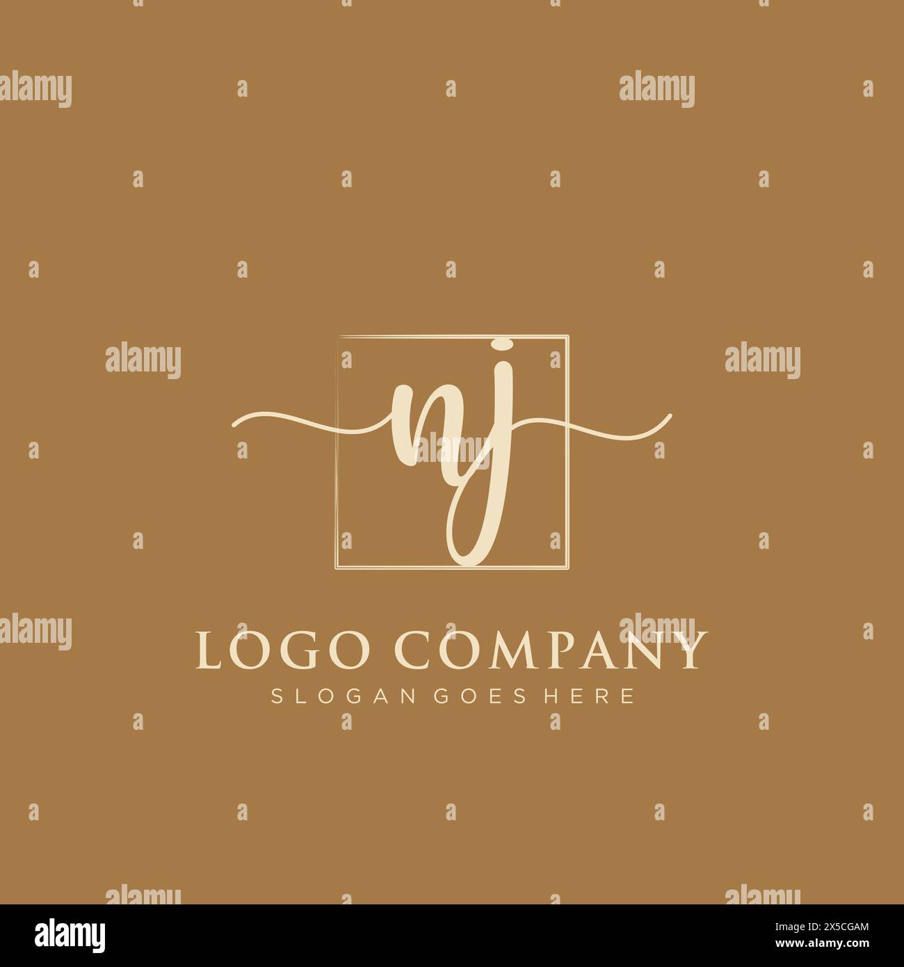 NJ Initial handwriting logo with rectangle Stock Vector