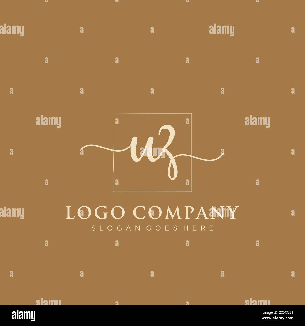 UZ Initial handwriting logo with rectangle Stock Vector