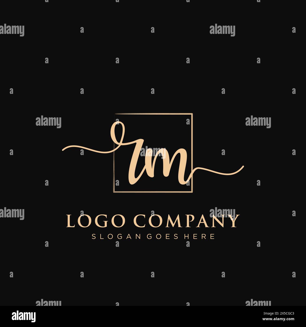 RM Initial handwriting logo with rectangle Stock Vector