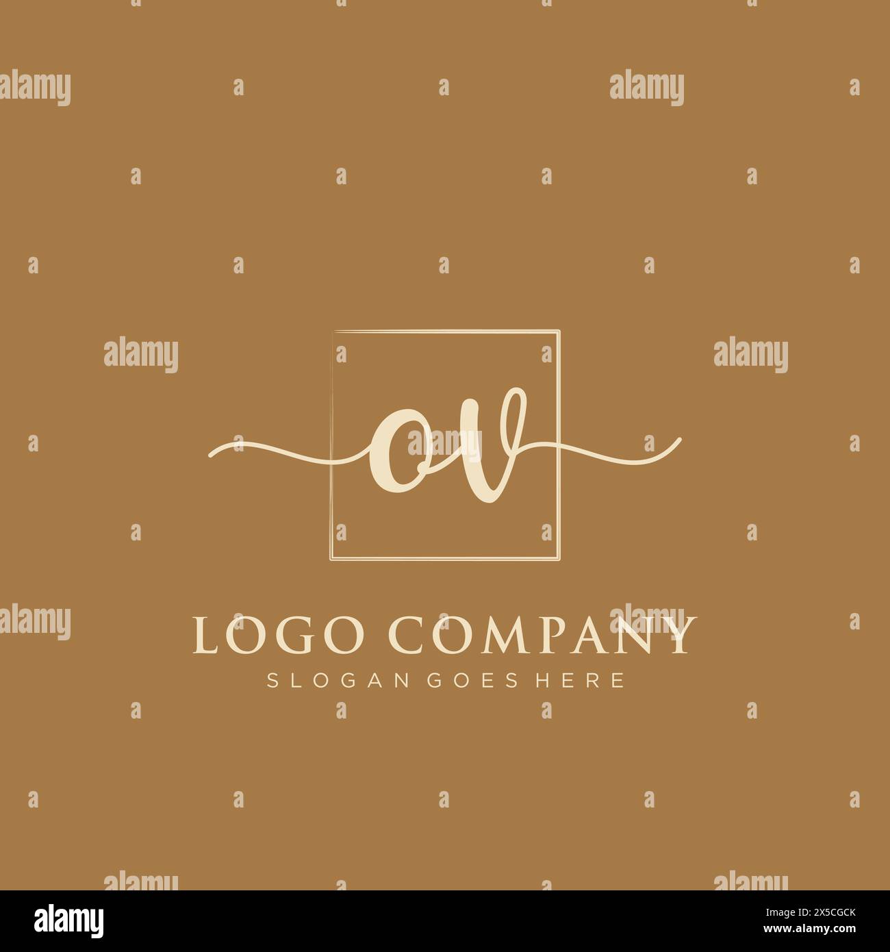 OV Initial handwriting logo with rectangle Stock Vector
