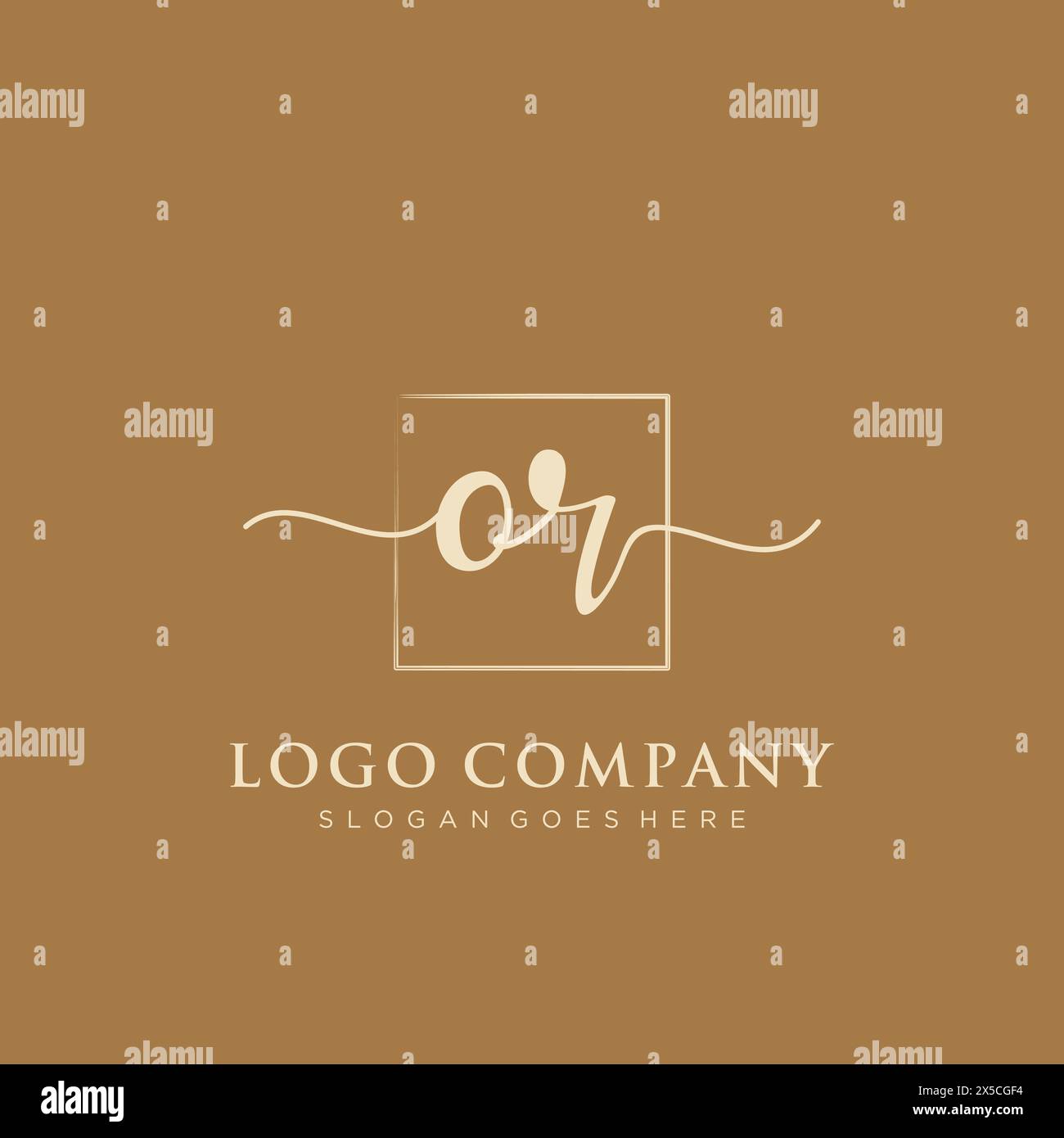 OR Initial handwriting logo with rectangle Stock Vector