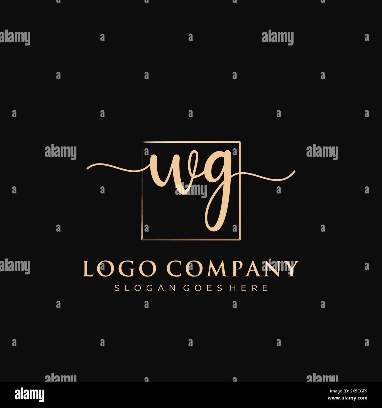 WG Initial handwriting logo with rectangle Stock Vector
