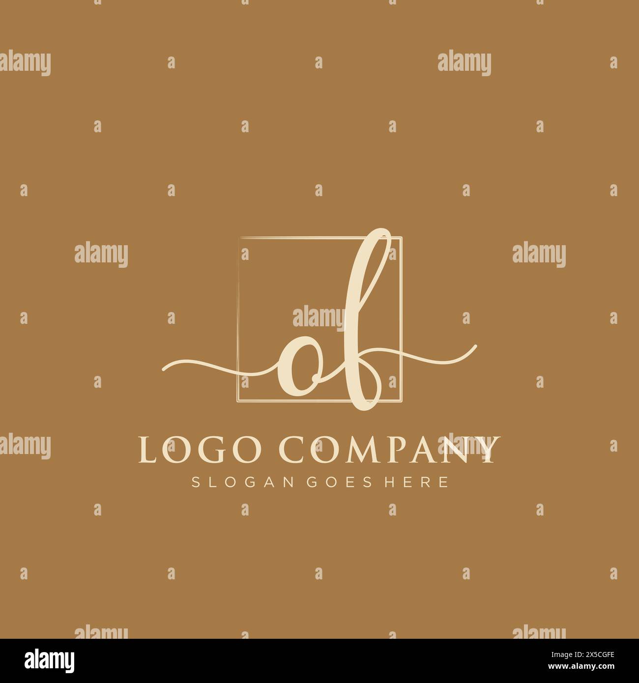 OF Initial handwriting logo with rectangle Stock Vector