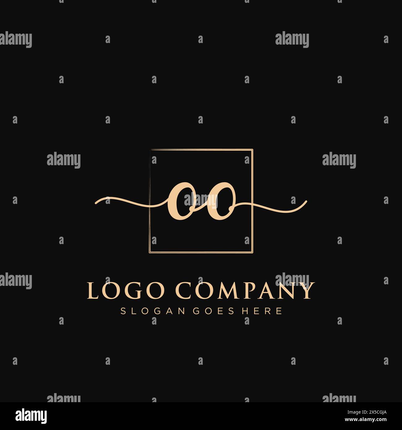 OO Initial handwriting logo with rectangle Stock Vector