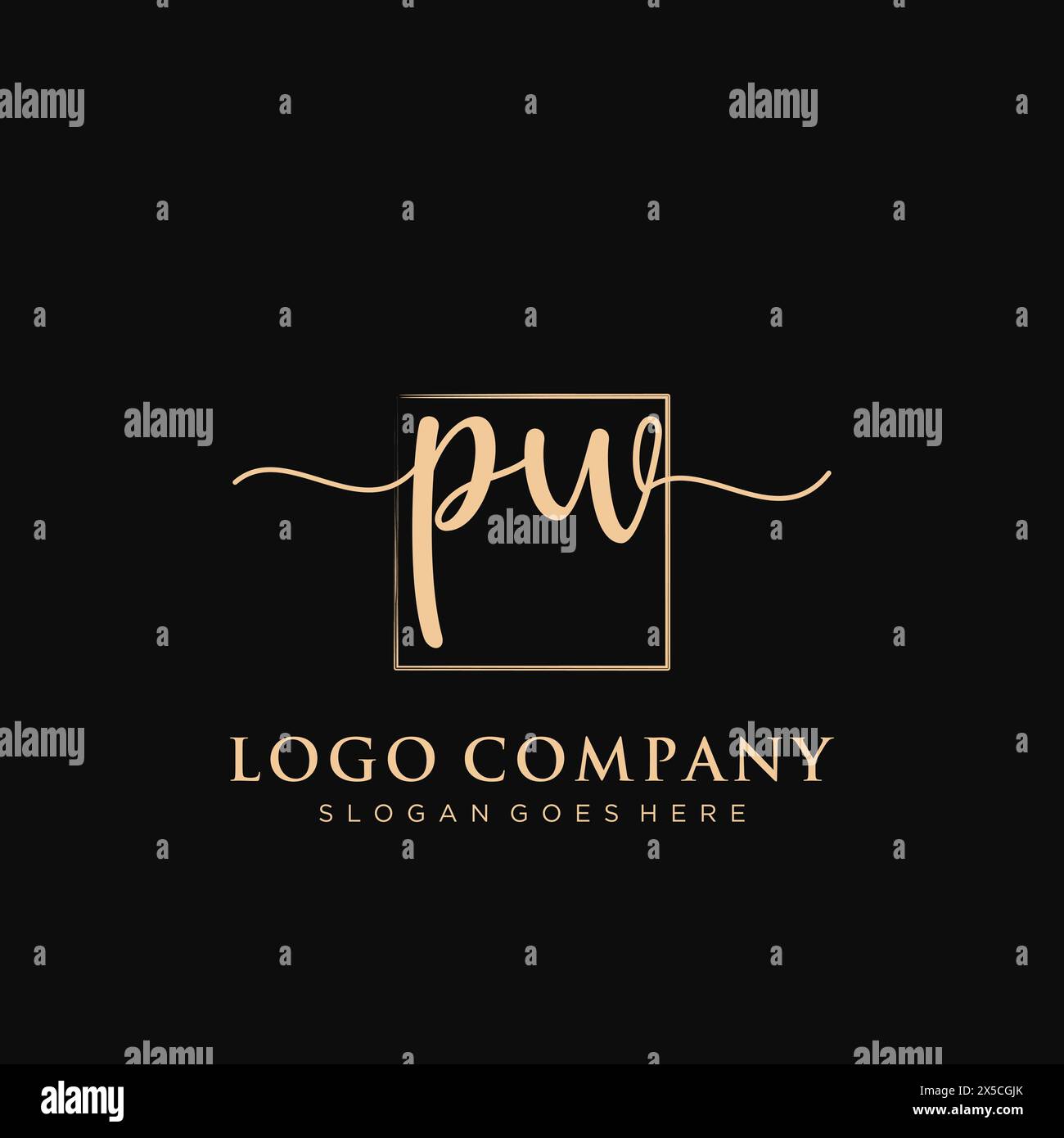 PW Initial handwriting logo with rectangle Stock Vector