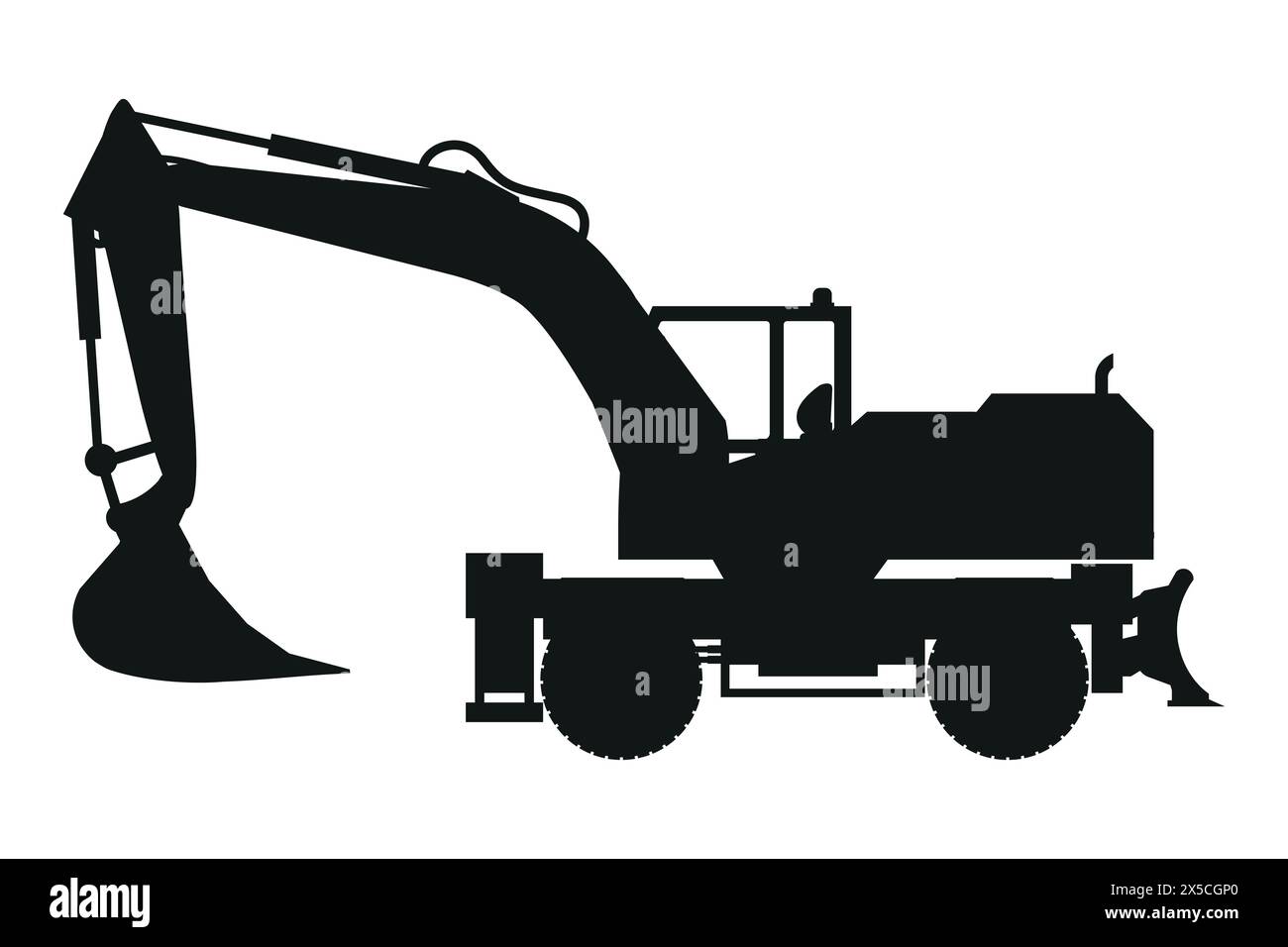 backhoe silhouette. Heavy machinery for construction and mining Stock Vector