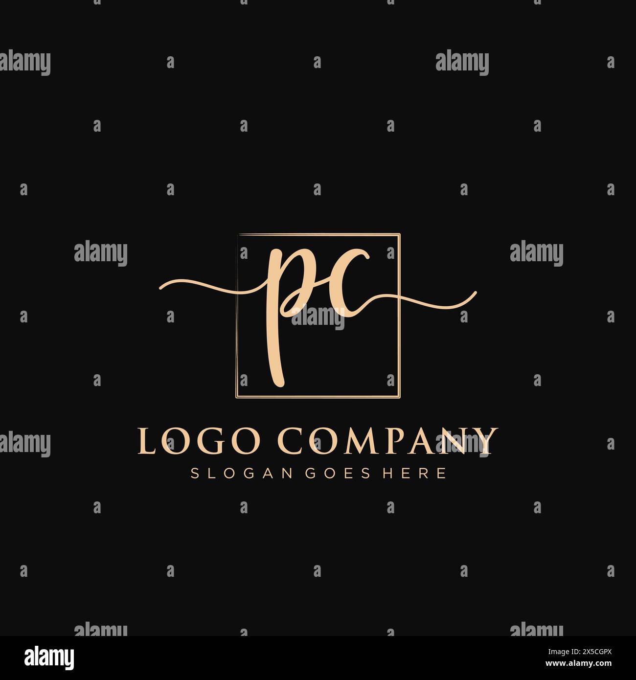 PC Initial handwriting logo with rectangle Stock Vector