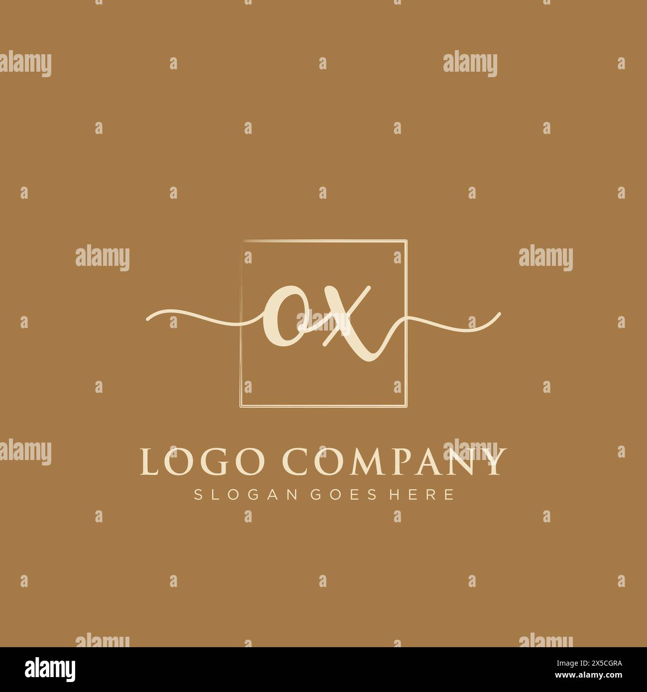 OX Initial handwriting logo with rectangle Stock Vector