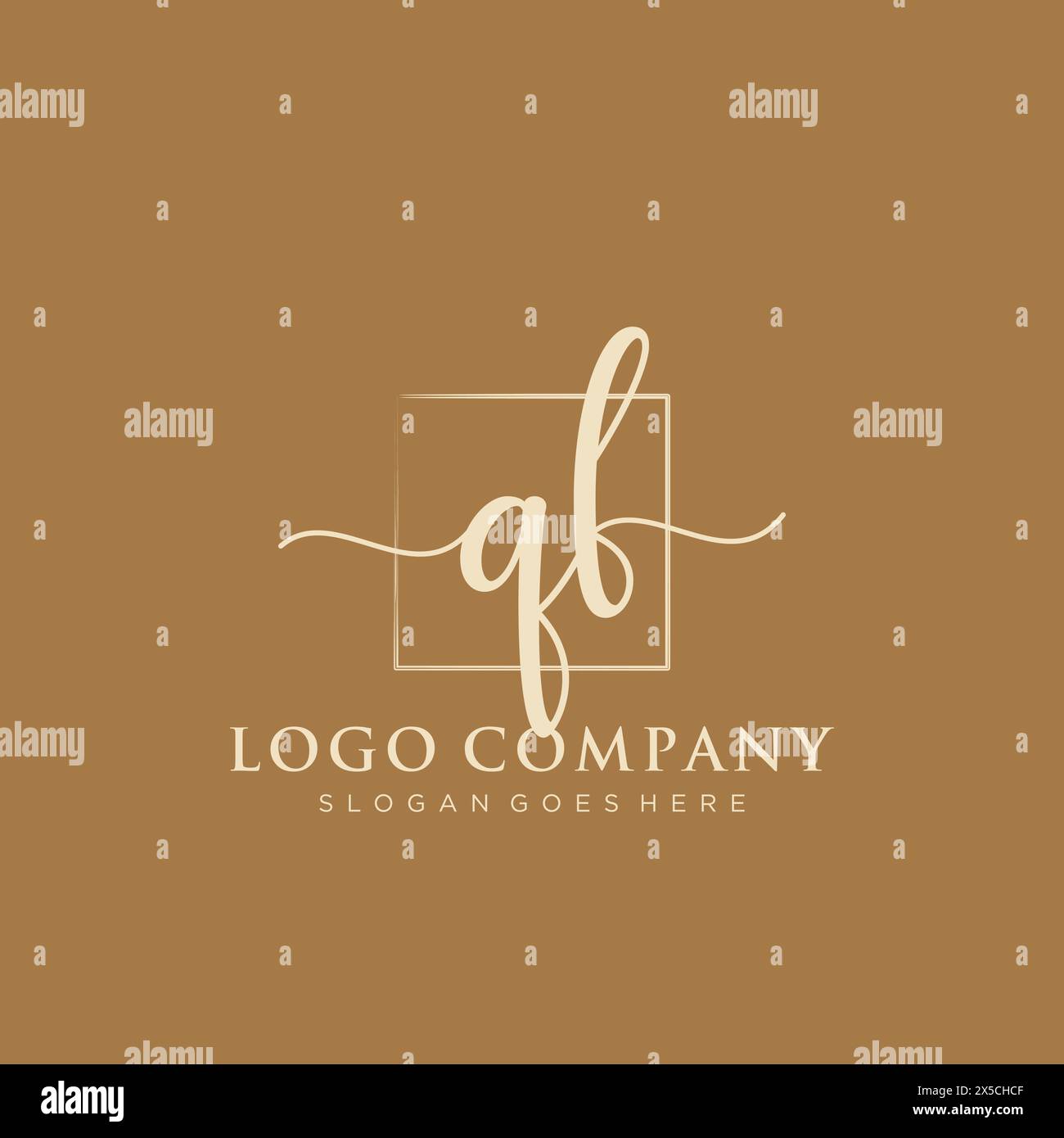 QF Initial handwriting logo with rectangle Stock Vector