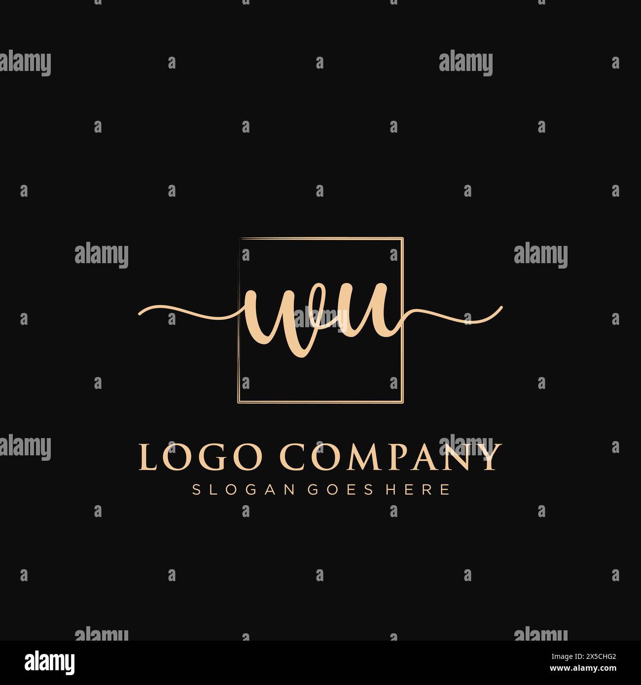 WU Initial handwriting logo with rectangle Stock Vector