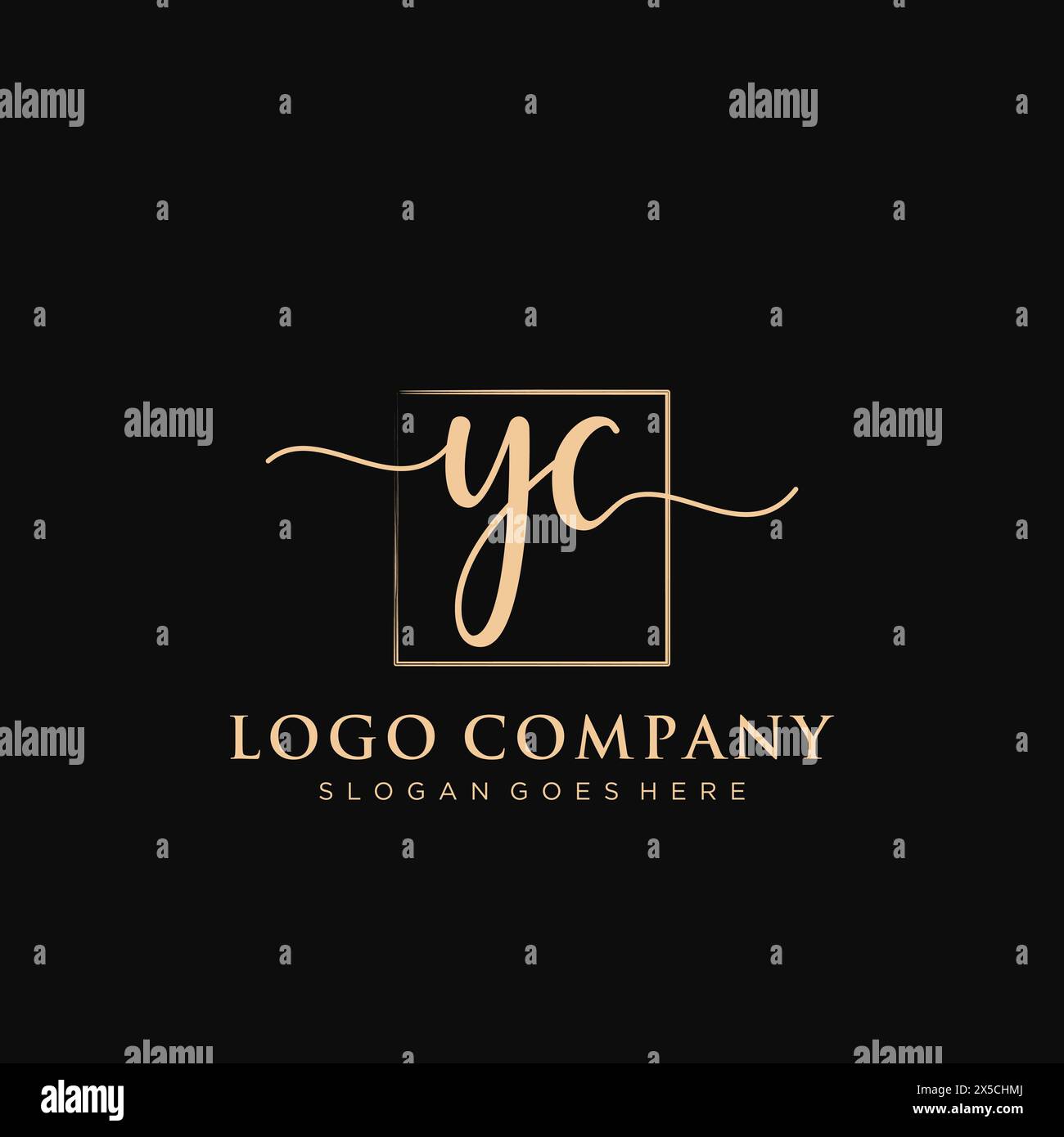 YC Initial handwriting logo with rectangle Stock Vector