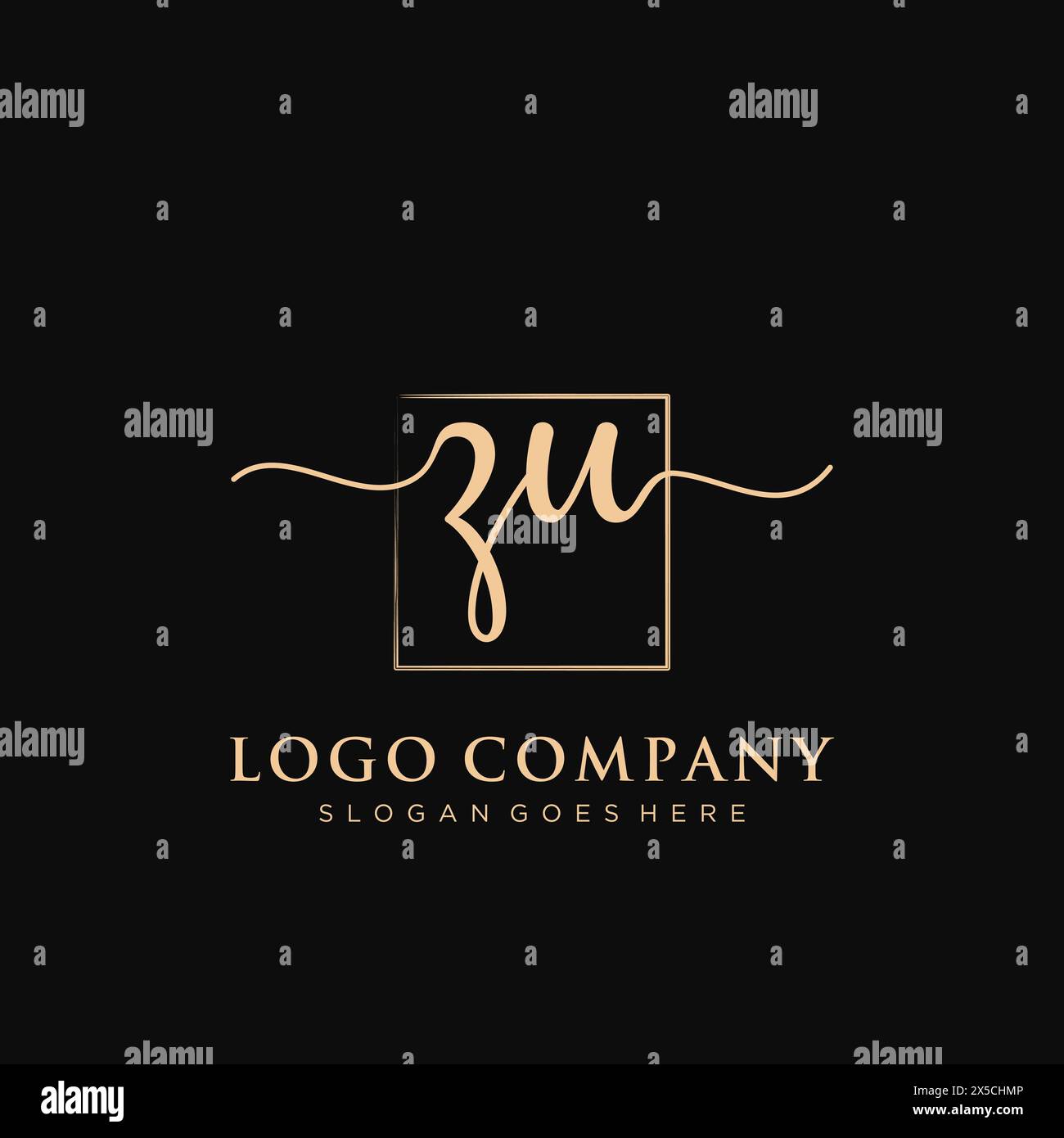 ZU Initial handwriting logo with rectangle Stock Vector
