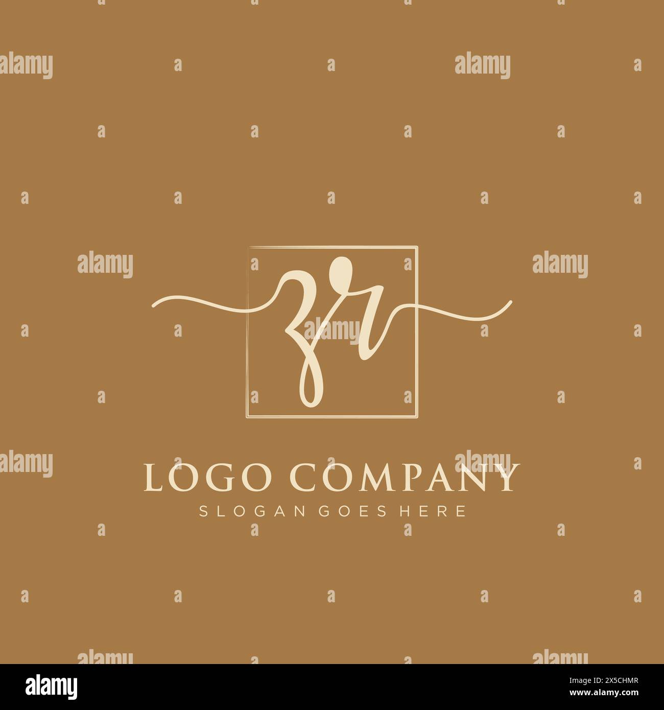 ZR Initial handwriting logo with rectangle Stock Vector