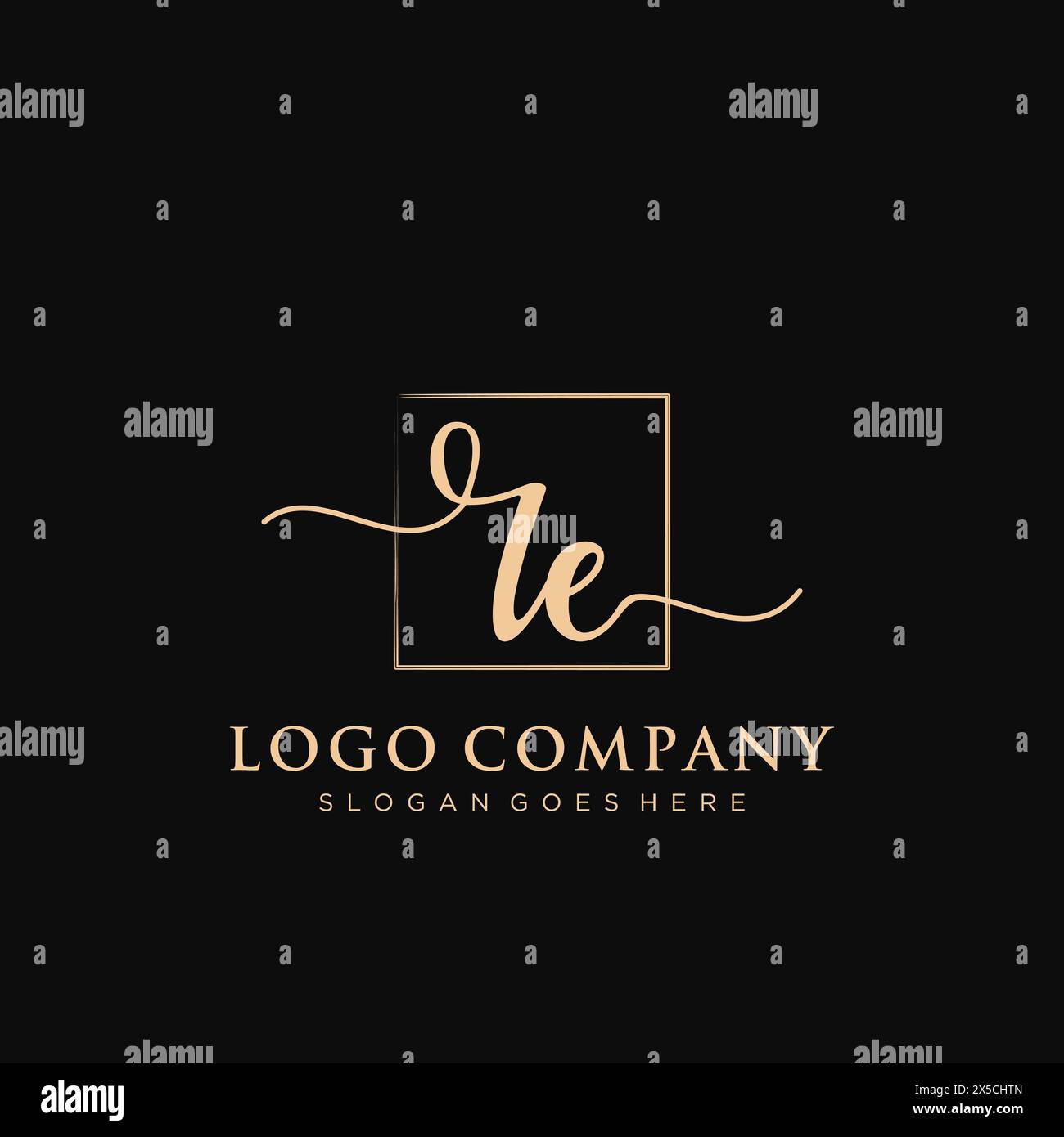 RE Initial handwriting logo with rectangle Stock Vector