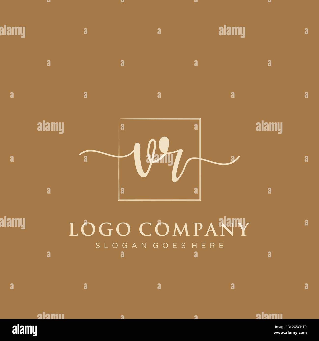 VR Initial handwriting logo with rectangle Stock Vector