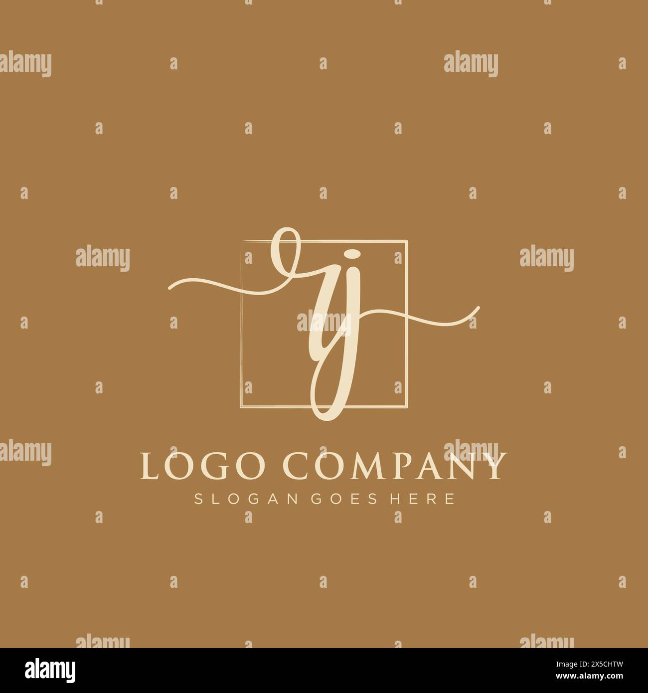 RJ Initial handwriting logo with rectangle Stock Vector