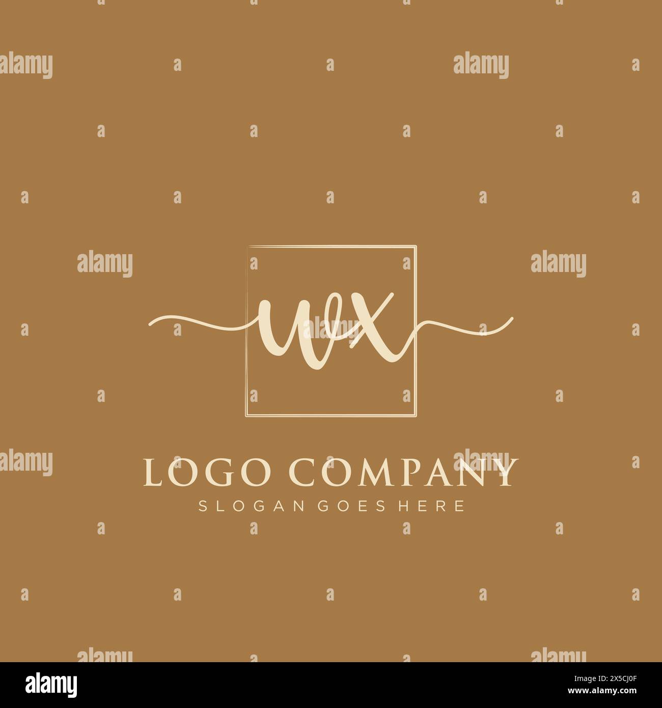 WX Initial handwriting logo with rectangle Stock Vector