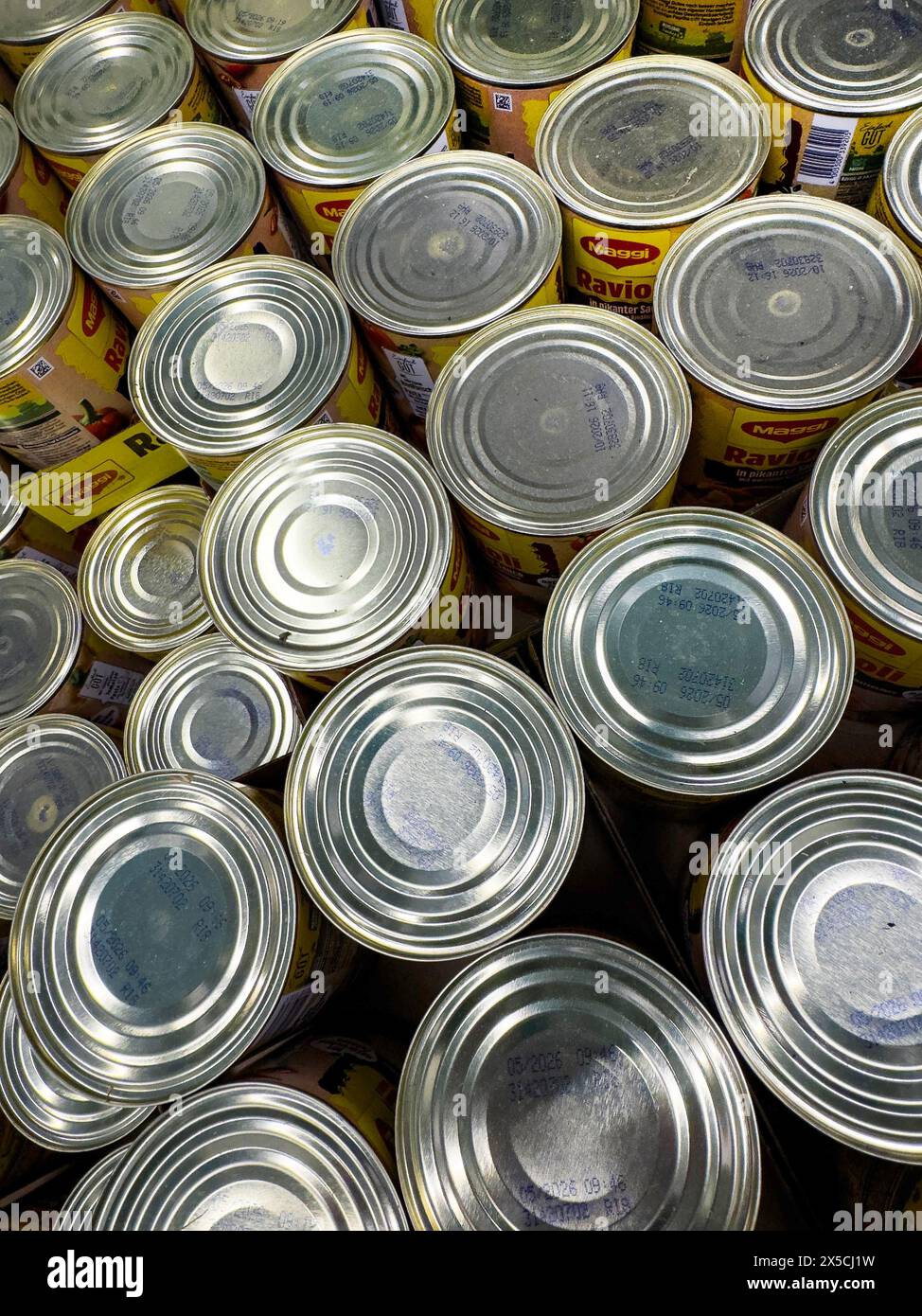 Lots of tins in grocery shop Grocery store Food retailer Supermarket ...