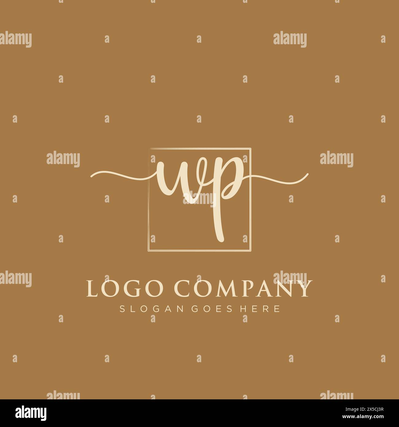 WP Initial handwriting logo with rectangle Stock Vector