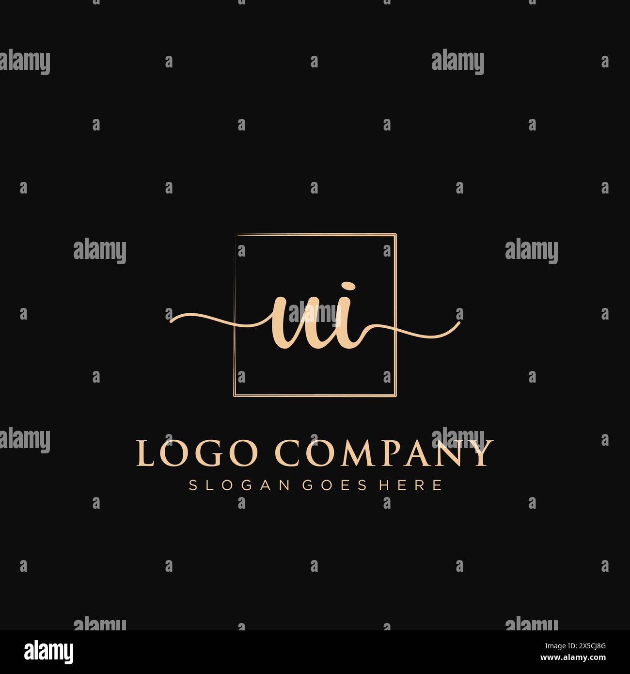 UI Initial handwriting logo with rectangle Stock Vector