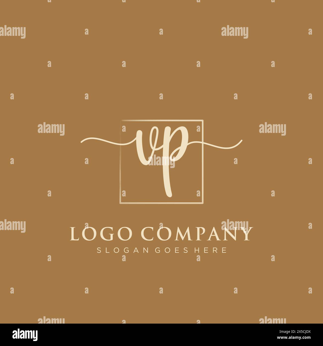 VP Initial handwriting logo with rectangle Stock Vector