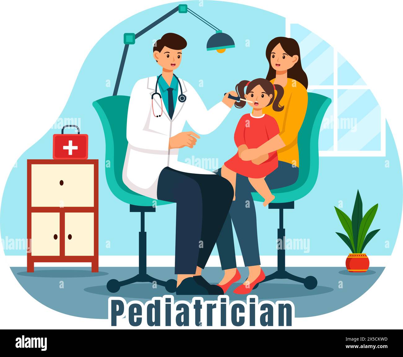 Pediatrician Vector Illustration with Examines Sick Kids for Medical ...
