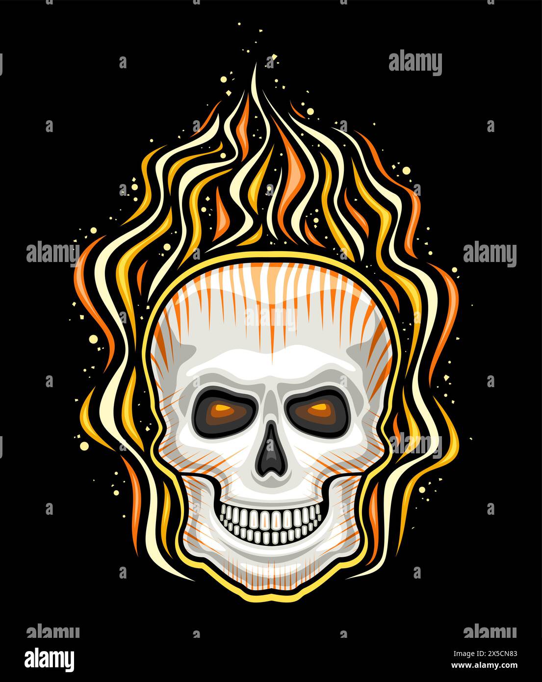 Vector logo for Burning Skull, decorative sign with illustration of ...