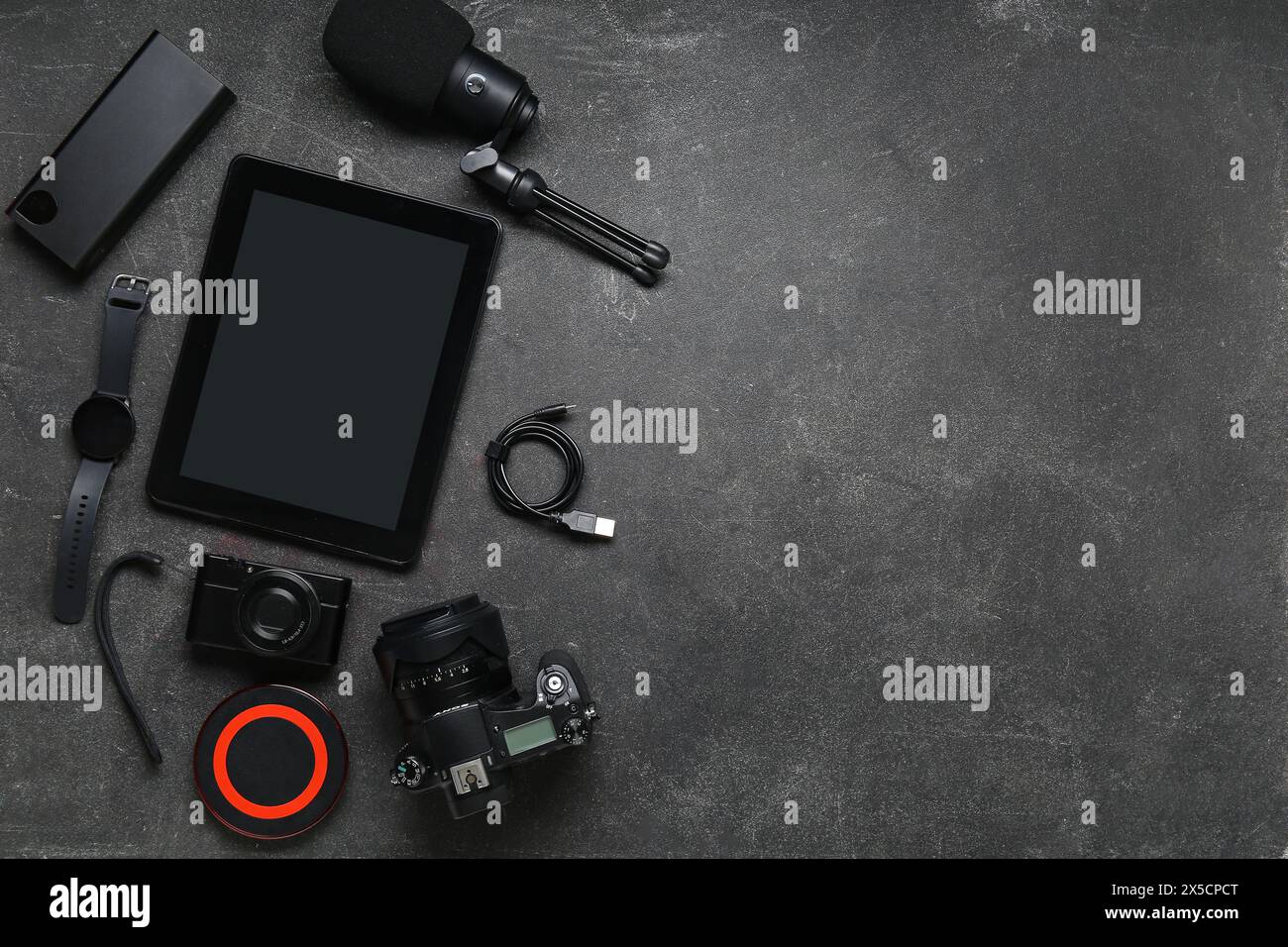 Set of different gadgets on dark background Stock Photo
