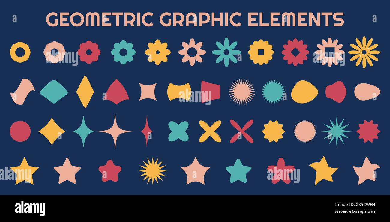 Set of abstract aesthetic y2k geometric shapes and elements. Black ...