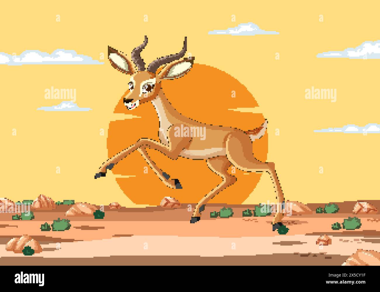 Vector illustration of a gazelle running in desert Stock Vector