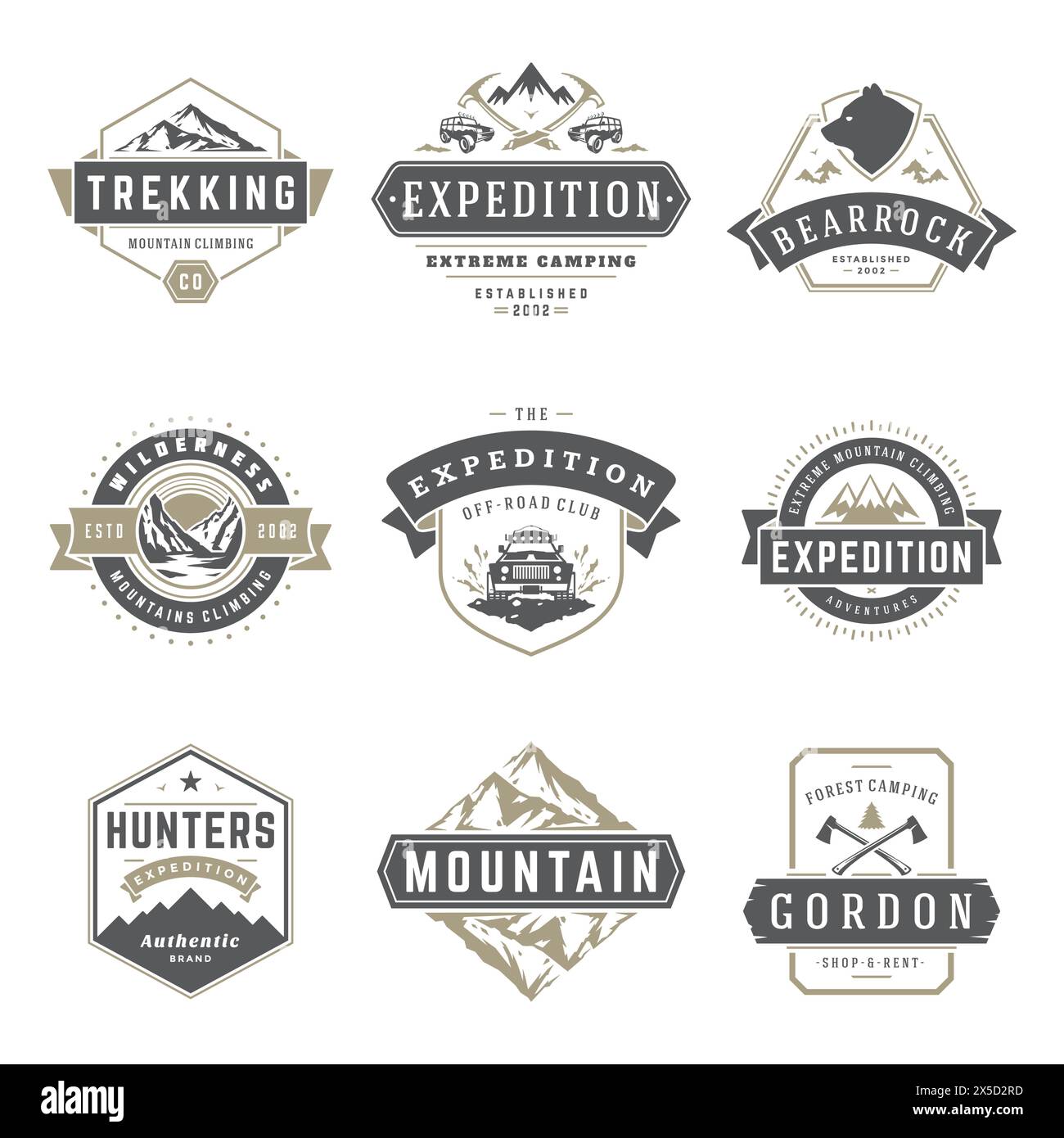 Camping logos templates vector design elements and silhouettes set ...