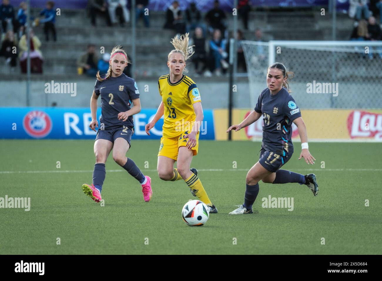 Lund, Sweden. 08th May, 2024. Ella Lundin (13) of Sweden seen during the UEFA Women's Under-17 EURO Championship match between Sweden and England at Klostergaardens Idrottsplats in Lund. (Photo Credit: Gonzales Photo/Alamy Live News Stock Photo