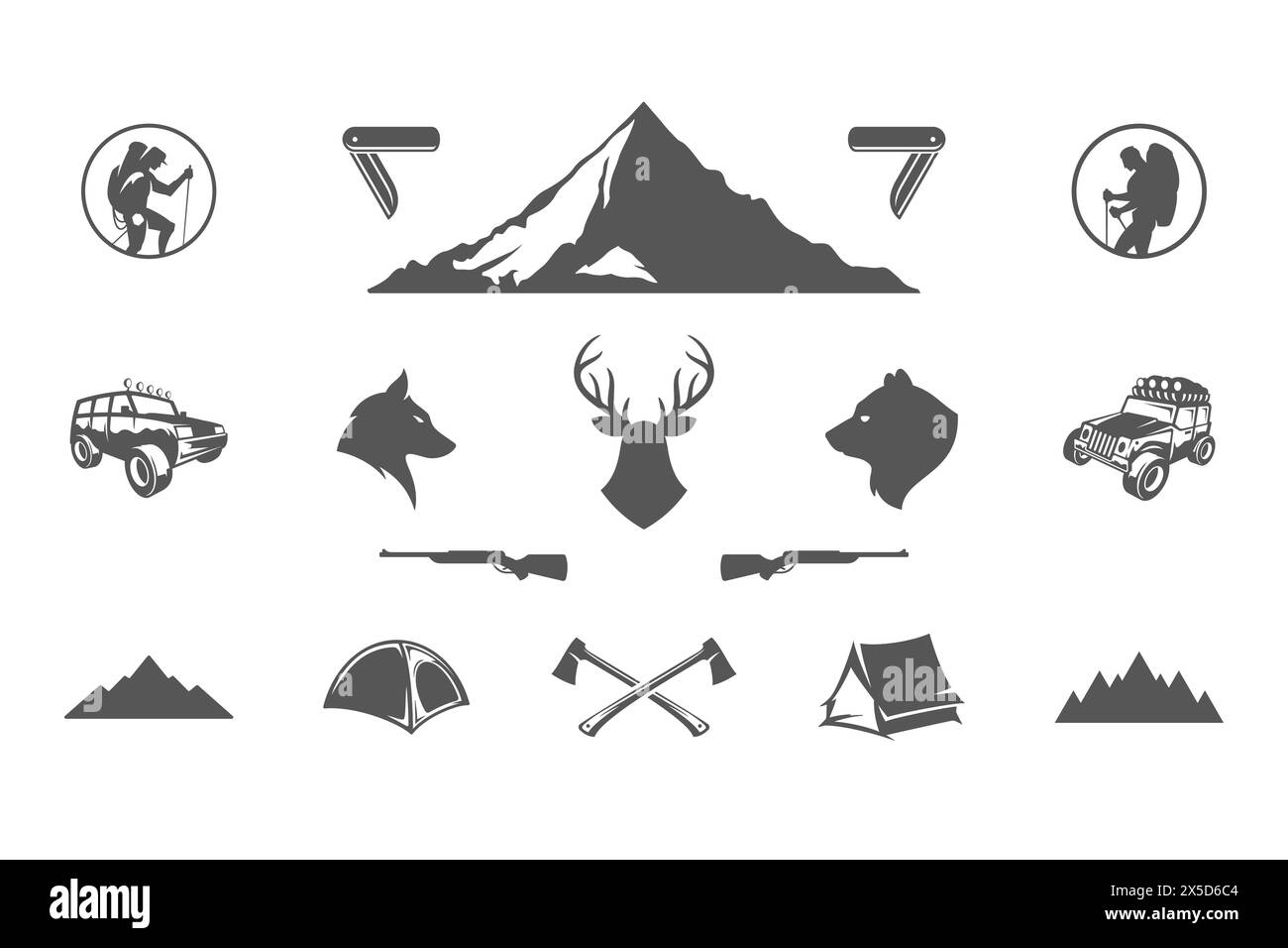 Camping and outdoor adventures design elements and icons set vector ...