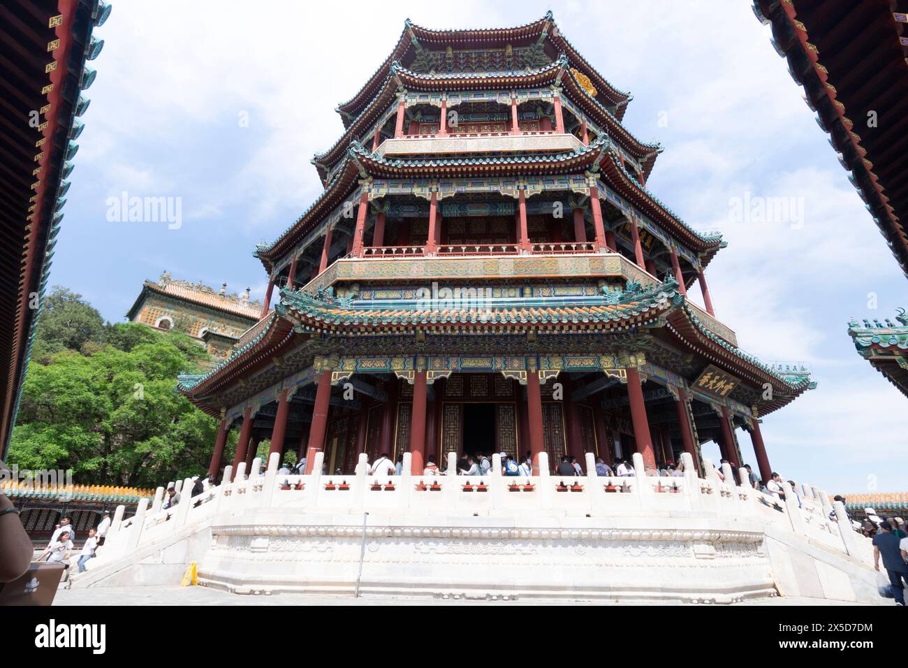 Tower of Buddhist Incense Crowning the top of Longevity Hill. Stock Photo
