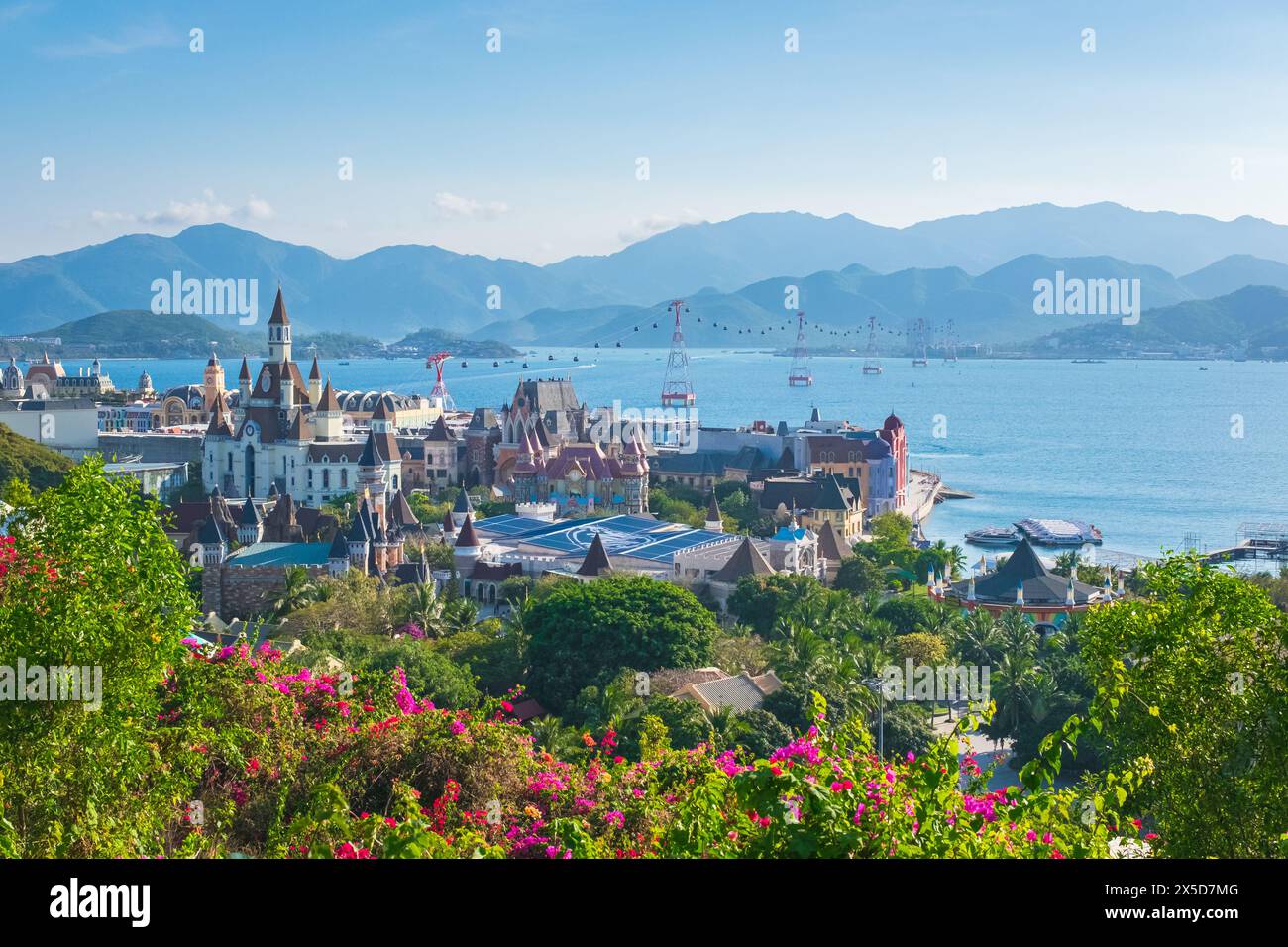 Nha Trang, Vinpearl Island, is a Resort Island with a Water Park, Amusement Park located in Vietnam. tourist attraction. landscape. Daylight photo. Stock Photo